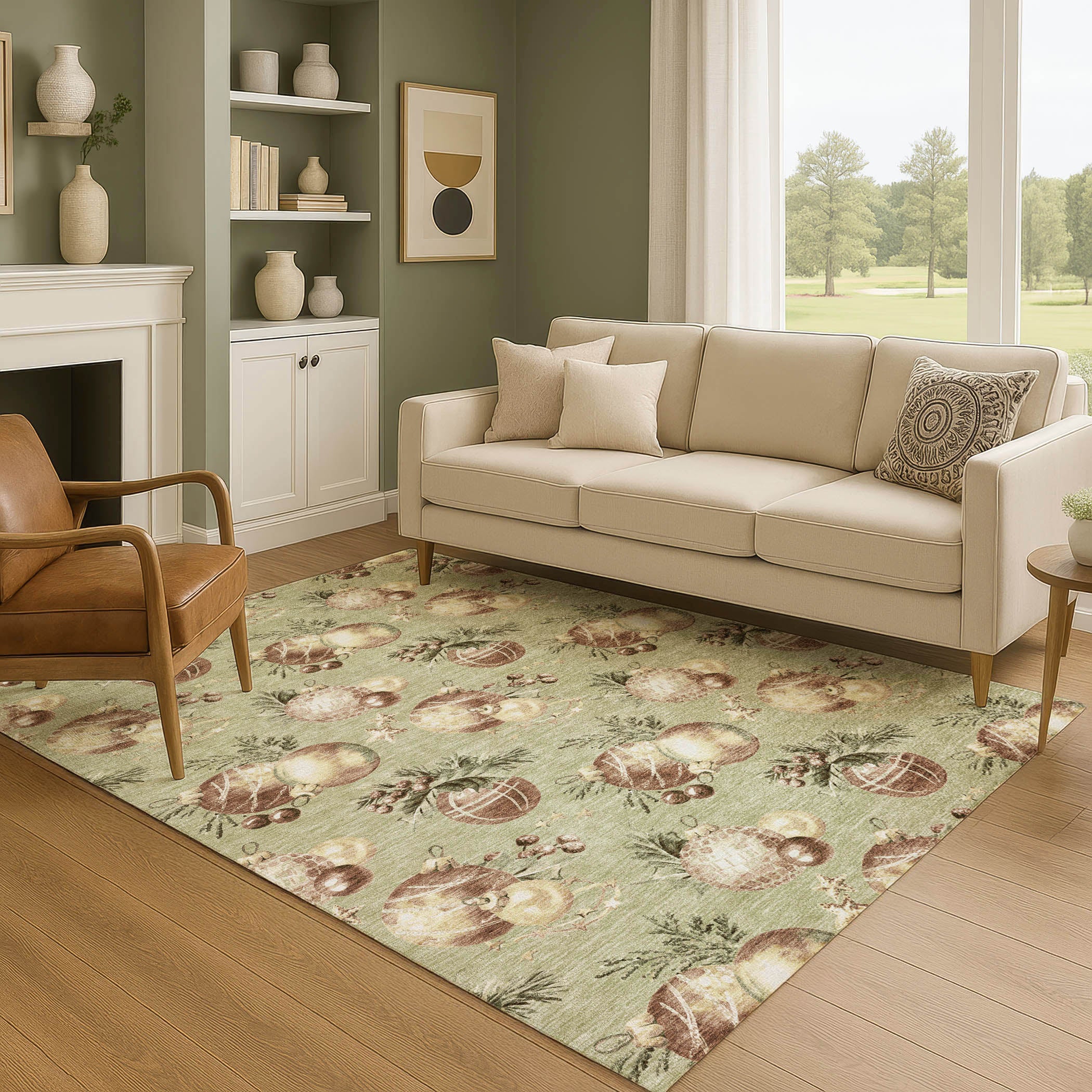 Athens Machine Washable Transitional Aloe Green Rug 2'6" x 3'10" #shape_Rectangle