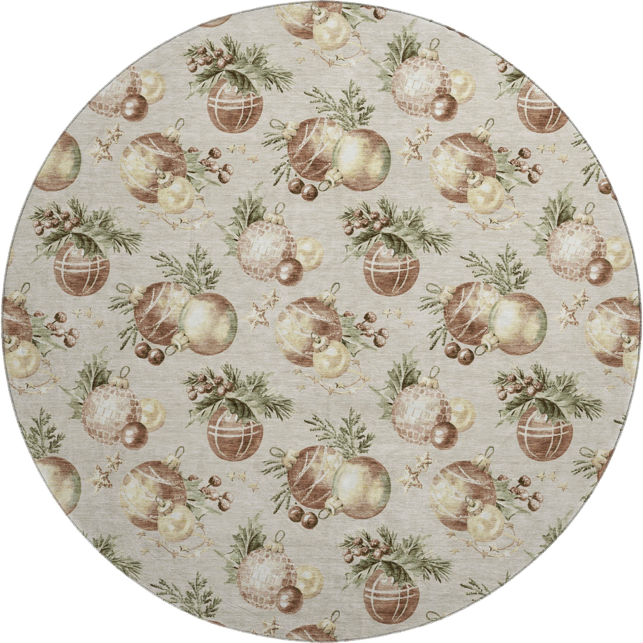 Athens Machine Washable Transitional Beige Brown Rug 8' x 8' #shape_Round