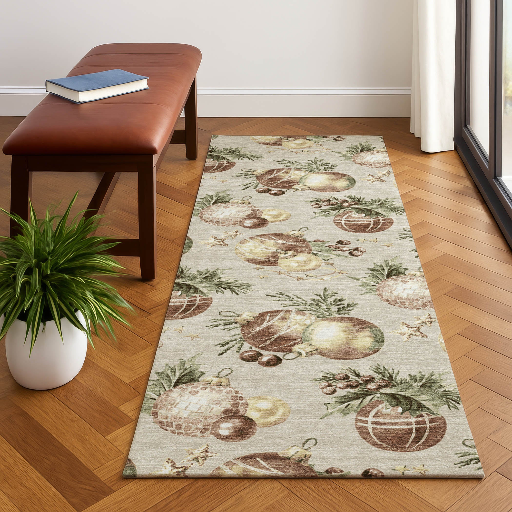 Athens Machine Washable Transitional Beige Brown Rug 2'3" x 7'6" #shape_Runner