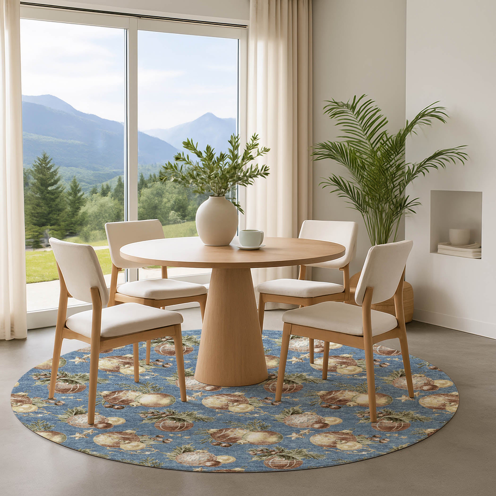 Athens Machine Washable Transitional Denim Blue Rug 8' x 8' #shape_Round