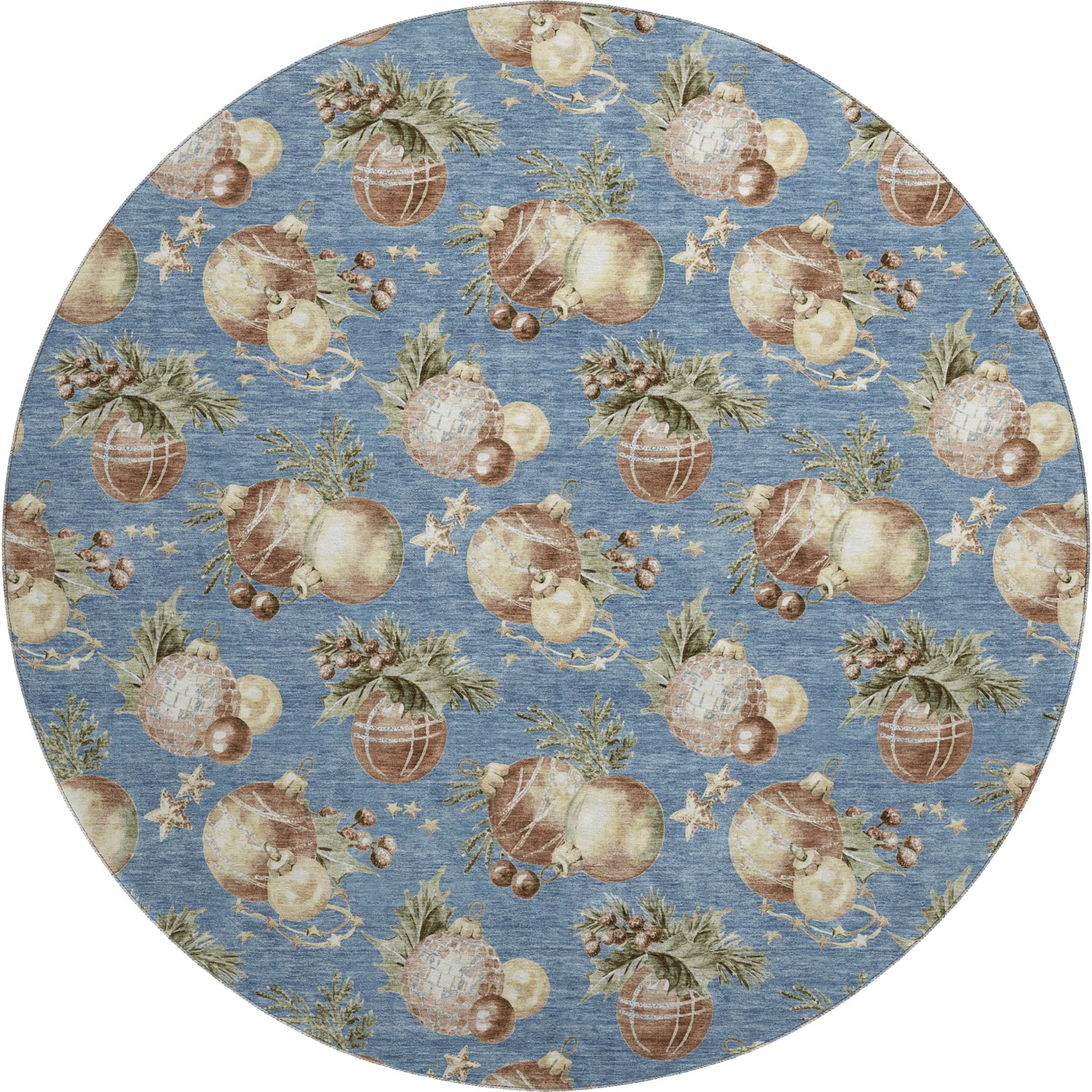 Athens Machine Washable Transitional Denim Blue Rug 8' x 8' #shape_Round