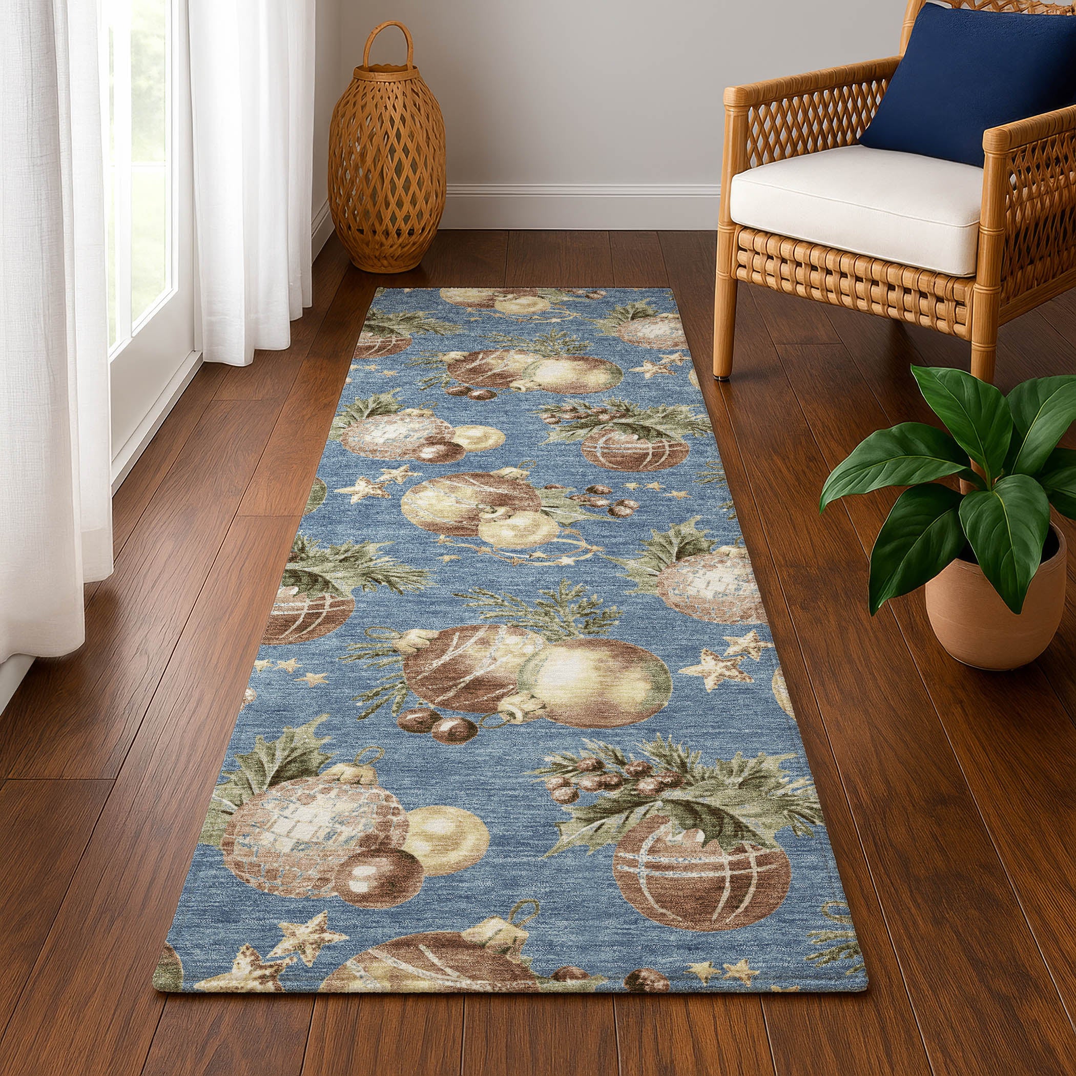 Athens Machine Washable Transitional Denim Blue Rug 2'3" x 7'6" #shape_Runner
