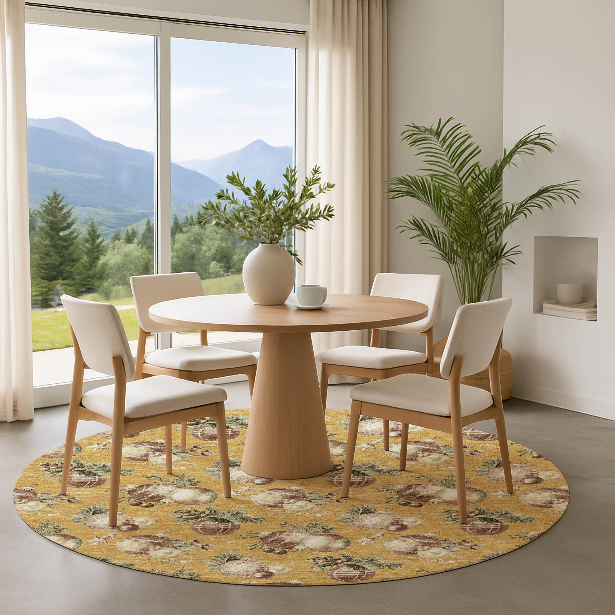 Athens Machine Washable Transitional Gold Rug 8' x 8' #shape_Round