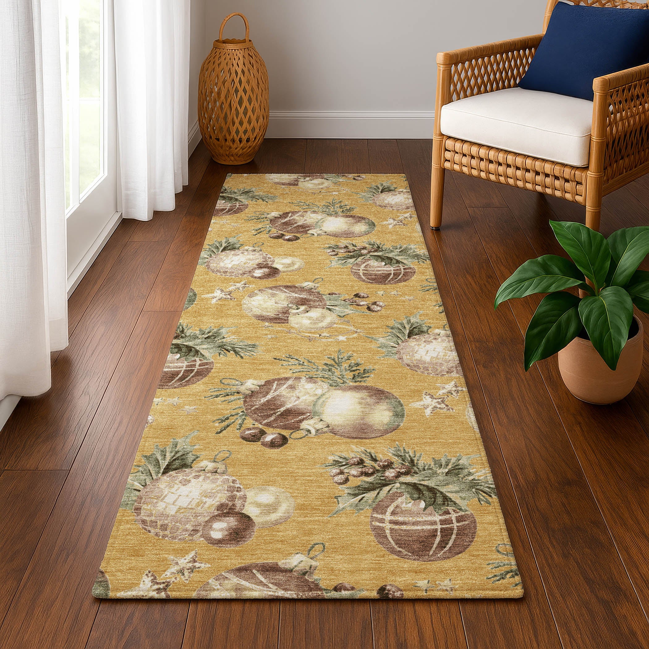 Athens Machine Washable Transitional Gold Rug 2'3" x 7'6" #shape_Runner