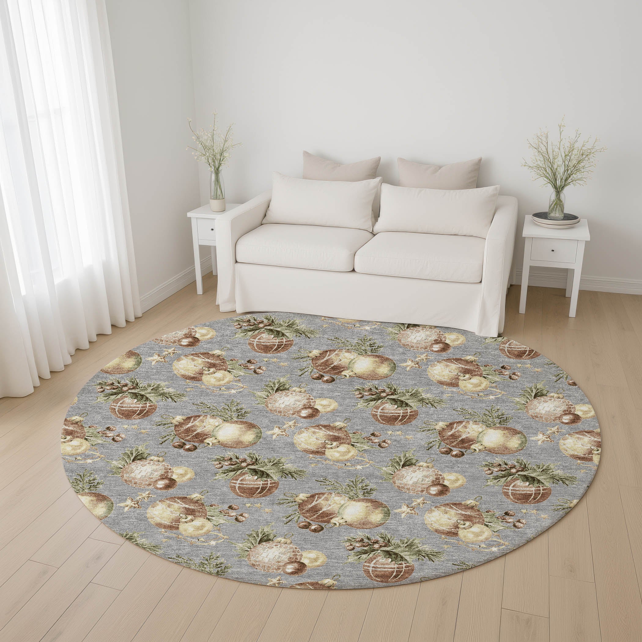 Athens Machine Washable Transitional Gray Rug 8' x 8' #shape_Round