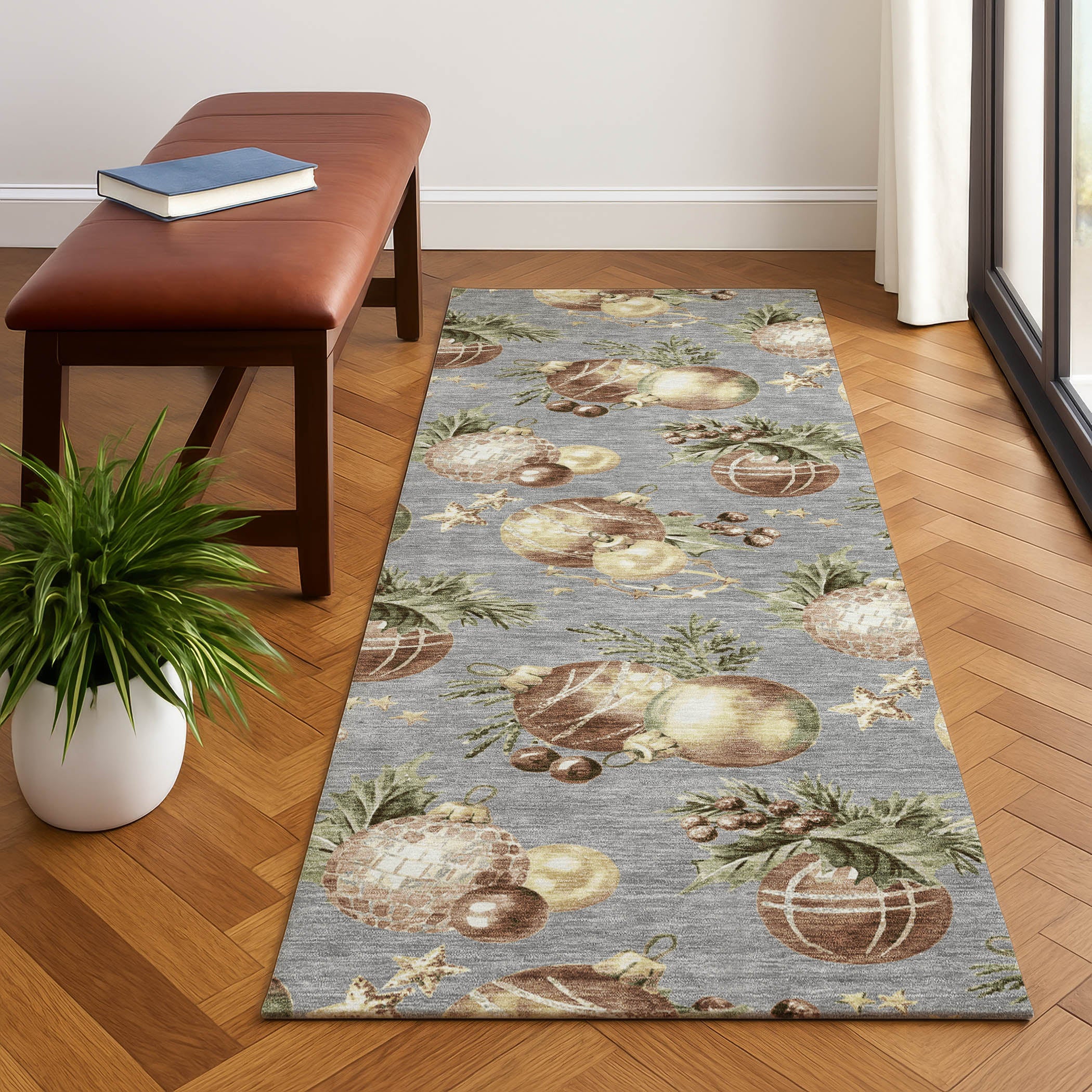 Athens Machine Washable Transitional Gray Rug 2'3" x 7'6" #shape_Runner