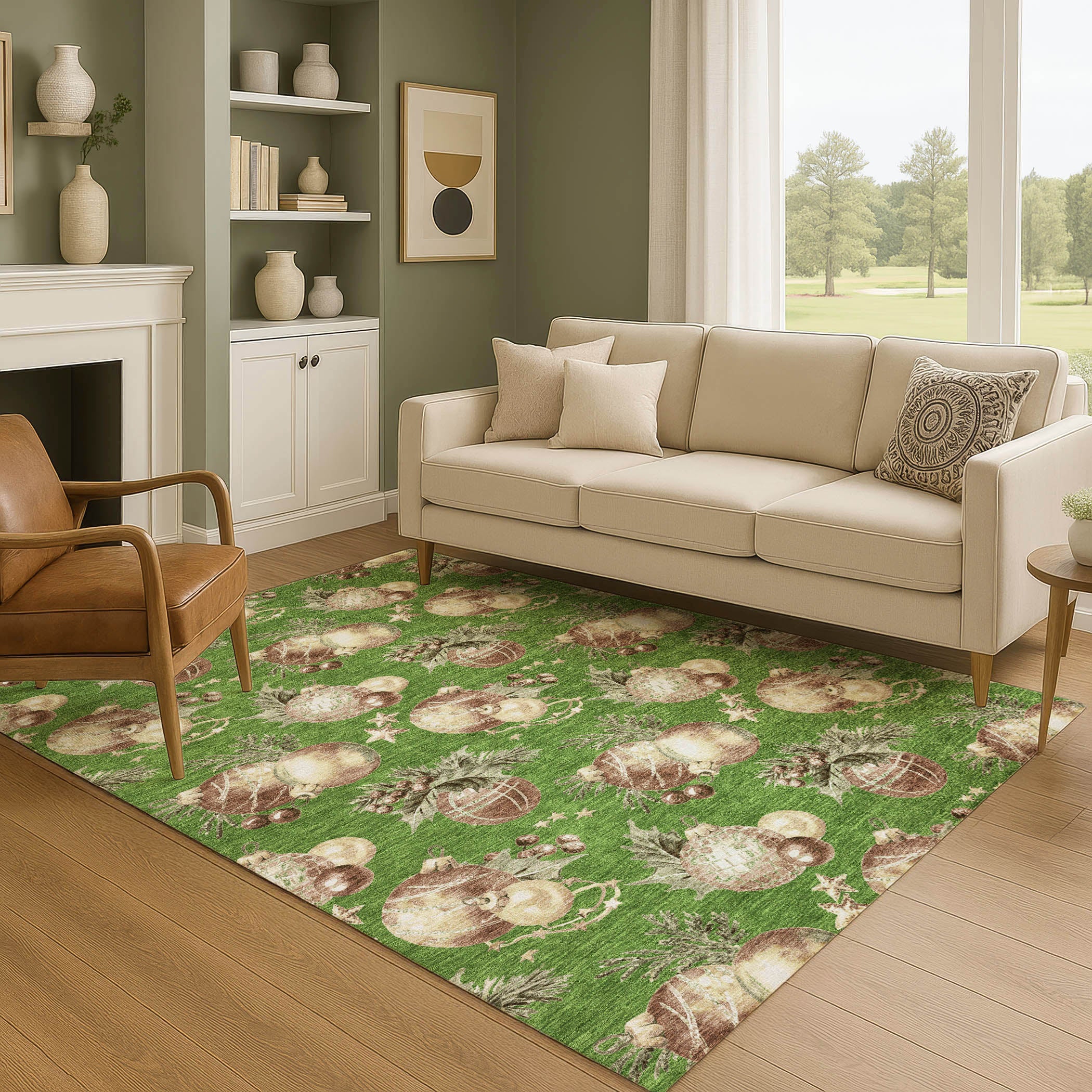 Athens Machine Washable Transitional Green Rug 2'6" x 3'10" #shape_Rectangle