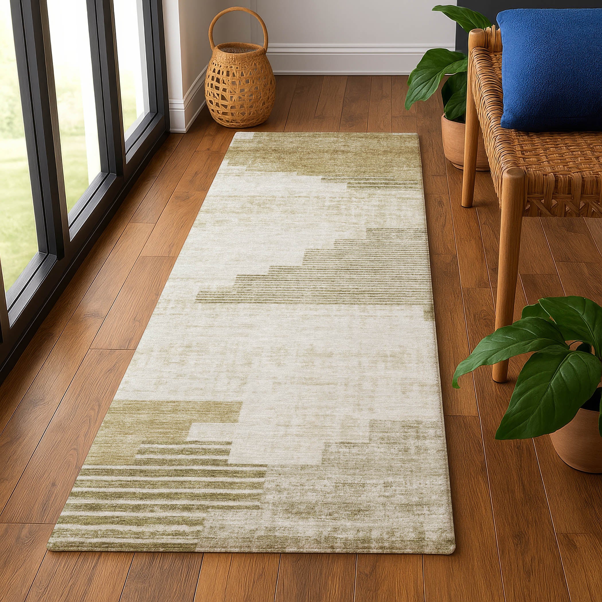 Havana Machine Washable Transitional Beige Brown Rug 2'3" x 7'6" #shape_Runner