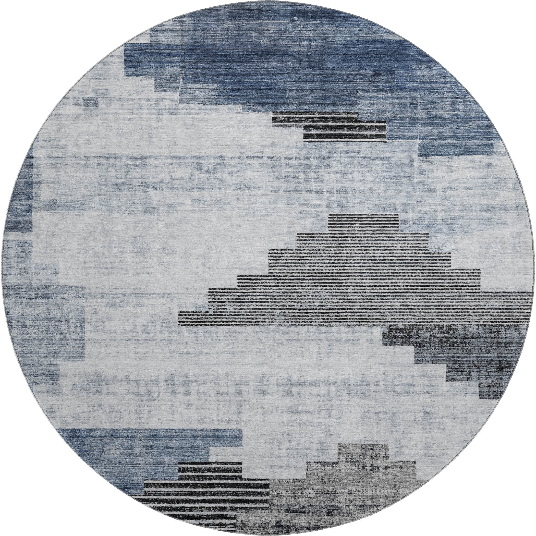 Havana Machine Washable Transitional Blue Rug 8' x 8' #shape_Round
