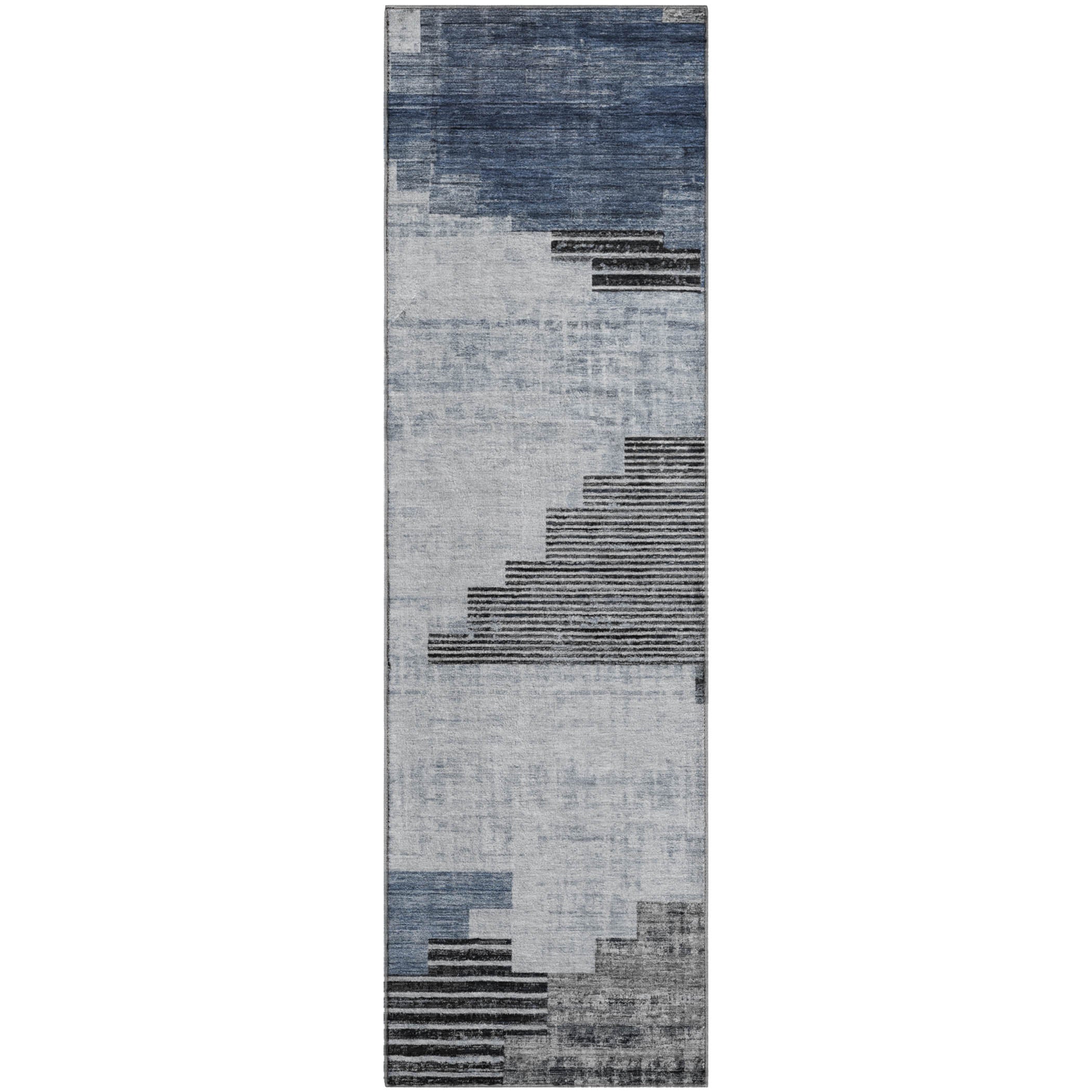 Havana Machine Washable Transitional Blue Rug 2'3" x 7'6" #shape_Runner