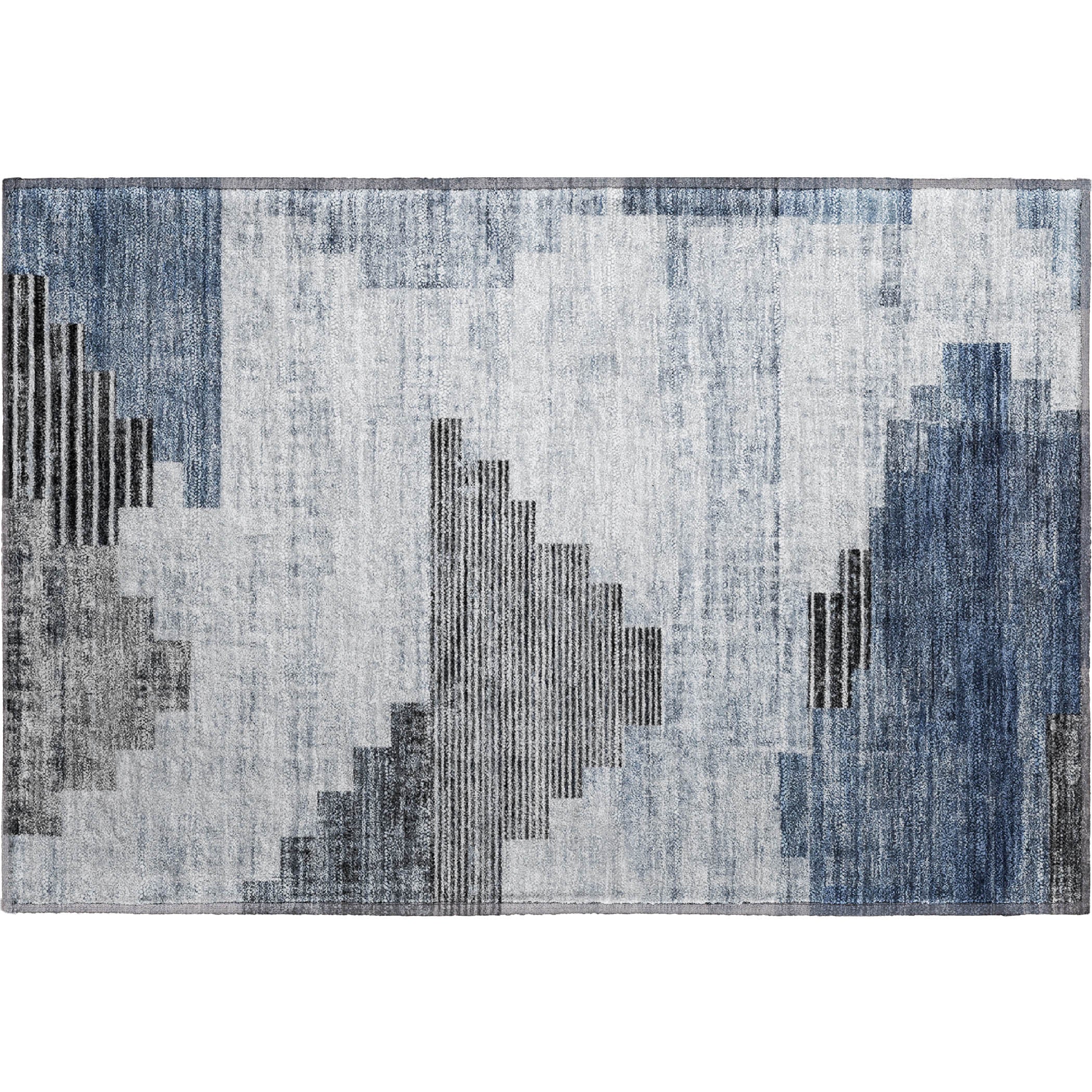 Havana Machine Washable Transitional Blue Rug 1'8" x 2'6" #shape_Rectangle