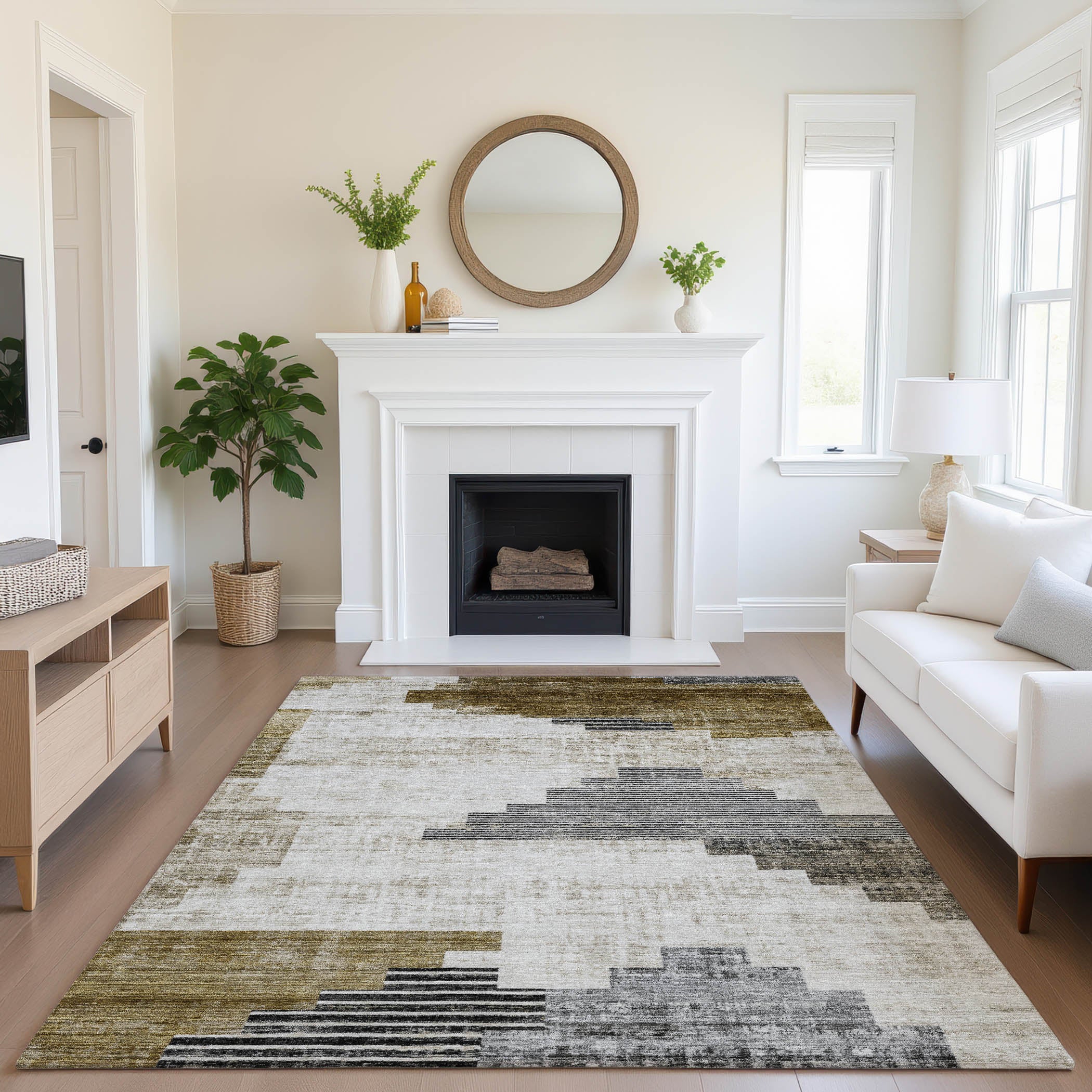 Havana Machine Washable Transitional Brown Rug 2'6" x 3'10" #shape_Rectangle