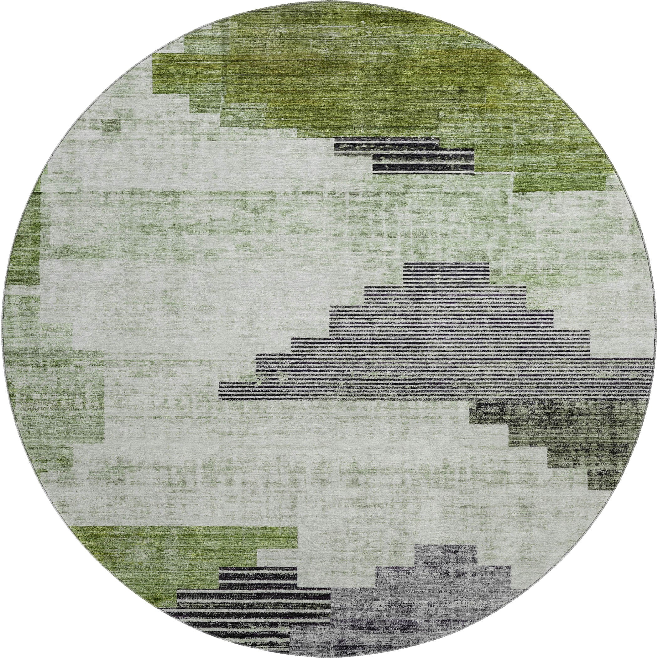 Havana Machine Washable Transitional Fern Green Rug 8' x 8' #shape_Round