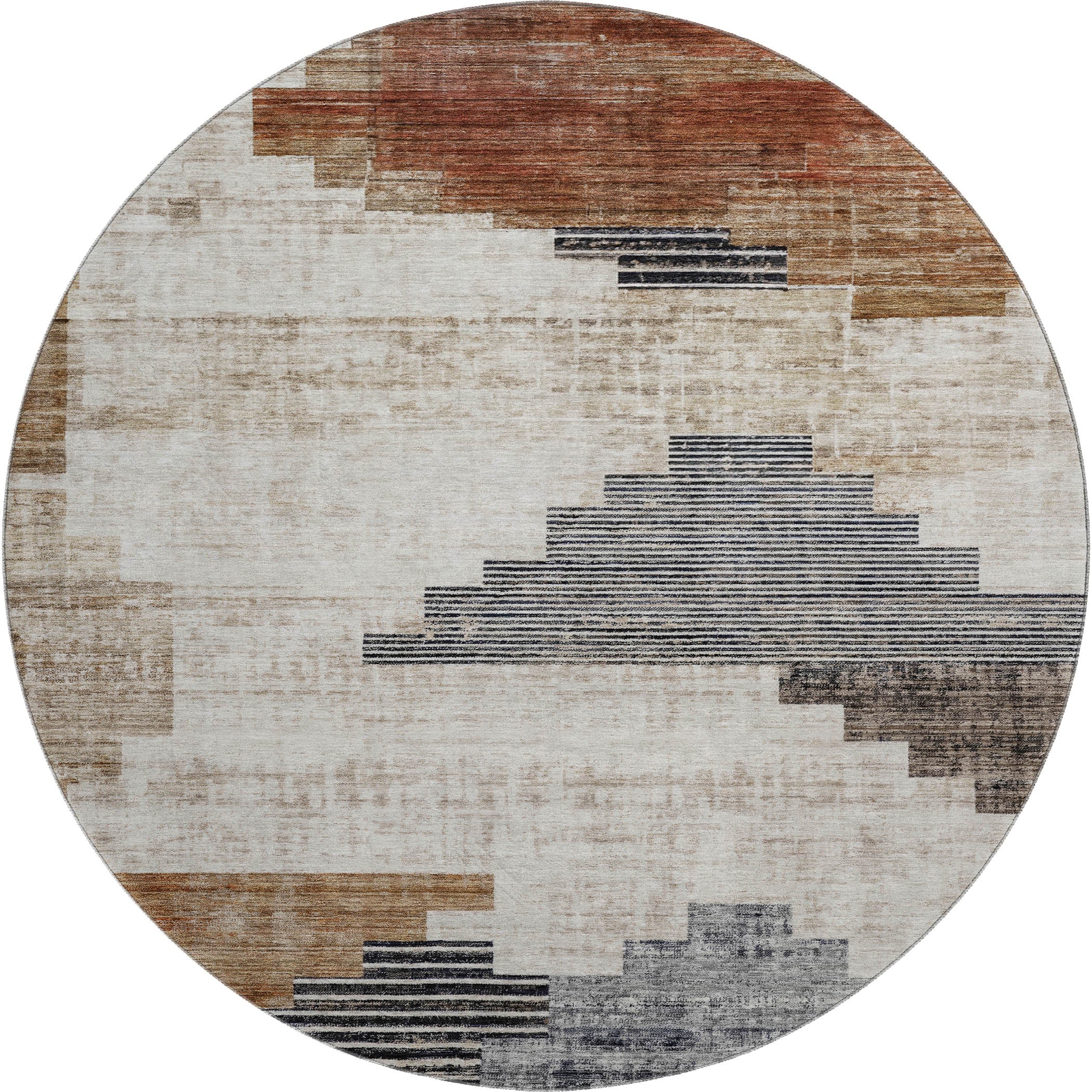 Havana Machine Washable Transitional Paprika Orange Rug 8' x 8' #shape_Round