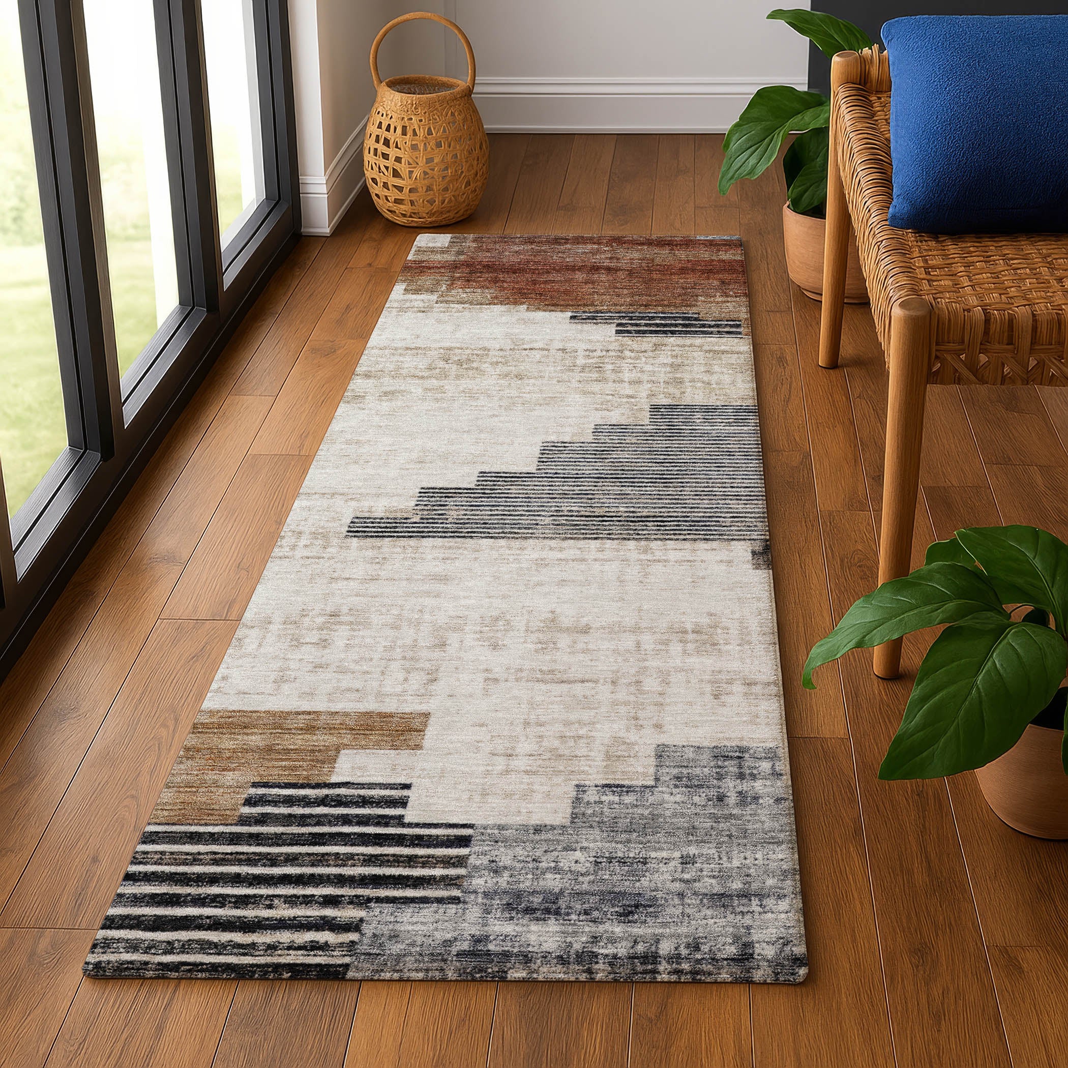 Havana Machine Washable Transitional Paprika Orange Rug 2'3" x 7'6" #shape_Runner