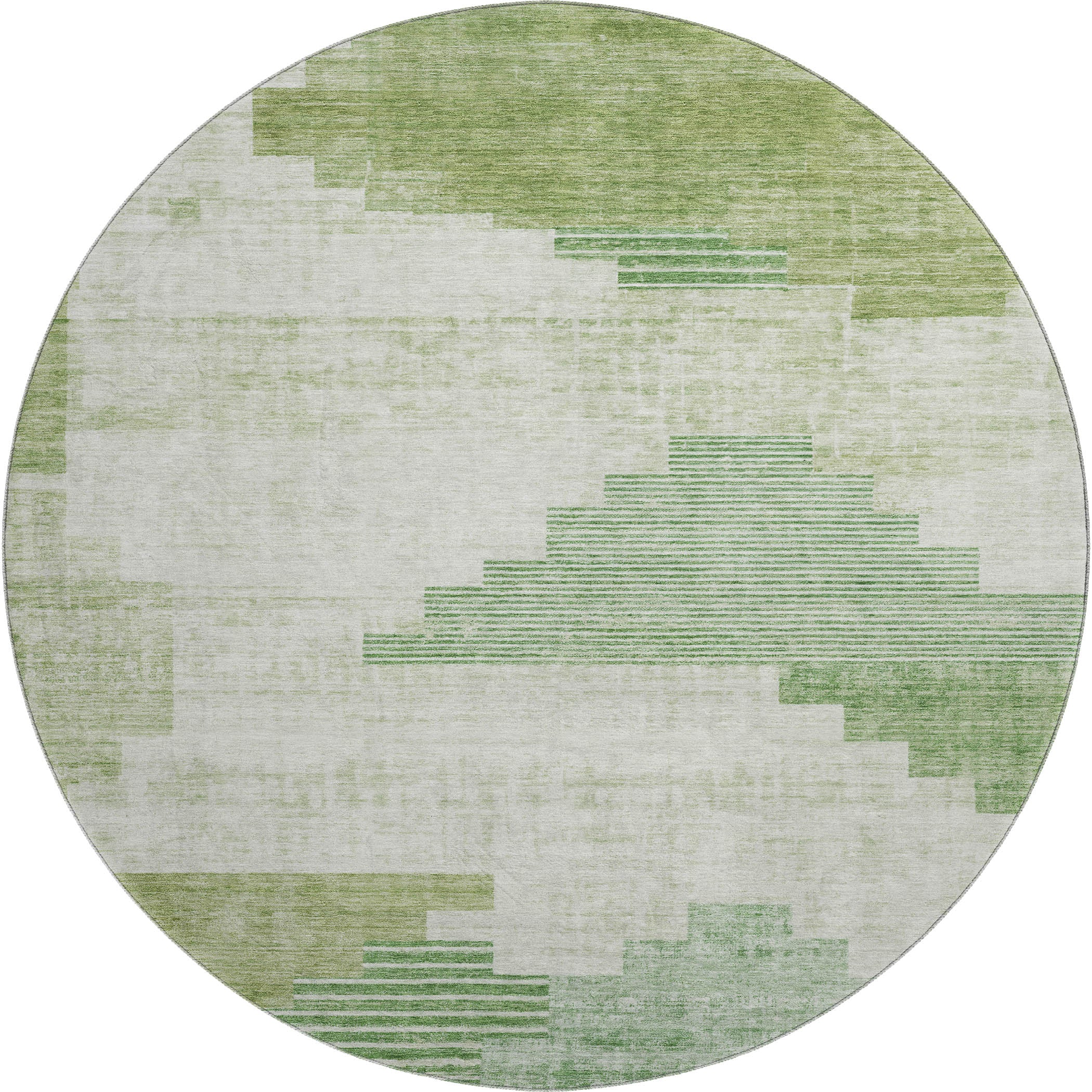 Havana Machine Washable Transitional Sage Green Rug 8' x 8' #shape_Round