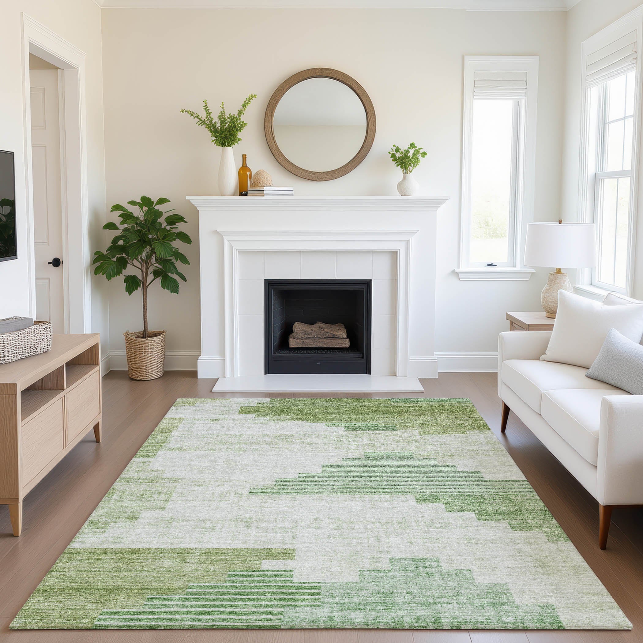 Havana Machine Washable Transitional Sage Green Rug 2'6" x 3'10" #shape_Rectangle
