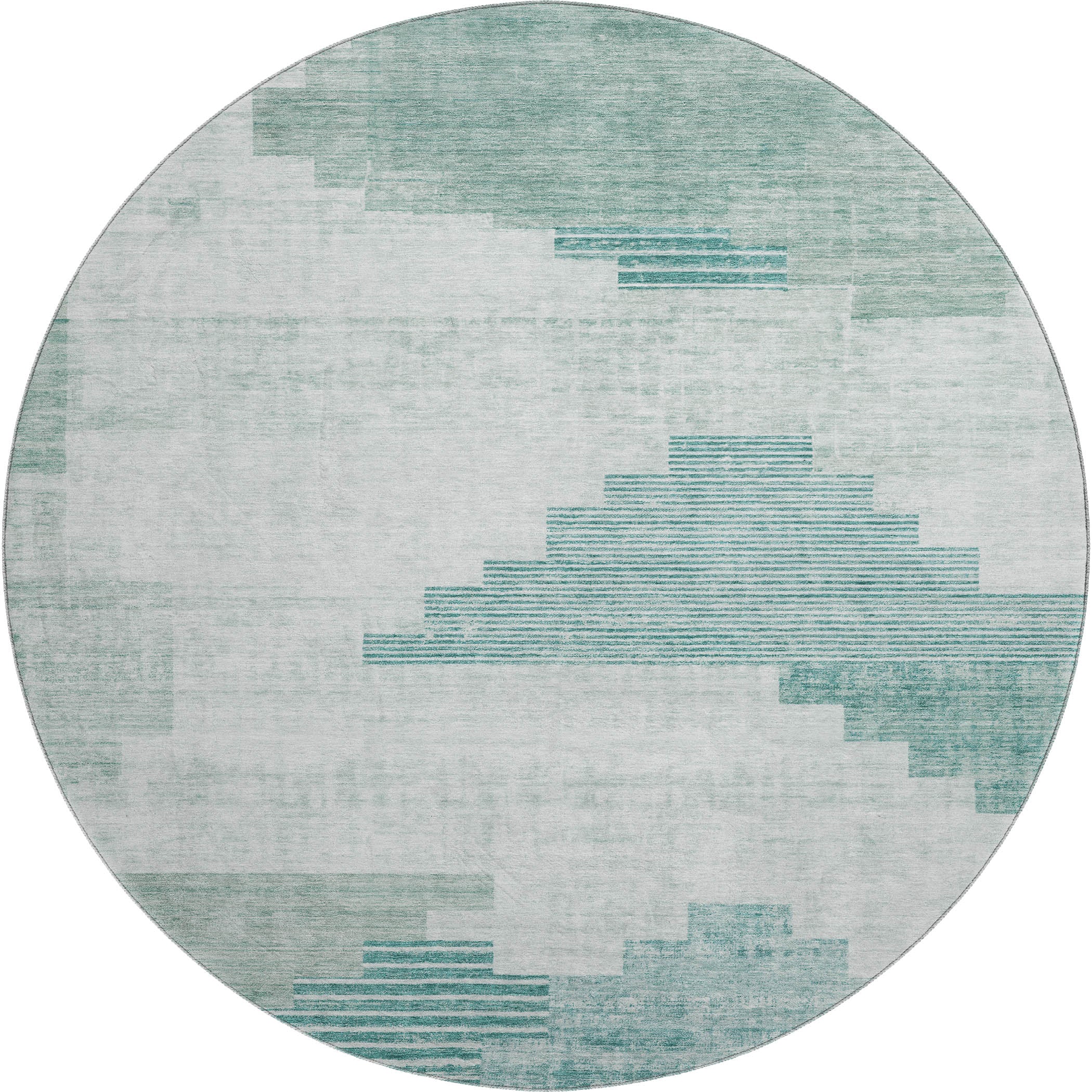 Havana Machine Washable Transitional Teal Rug 8' x 8' #shape_Round