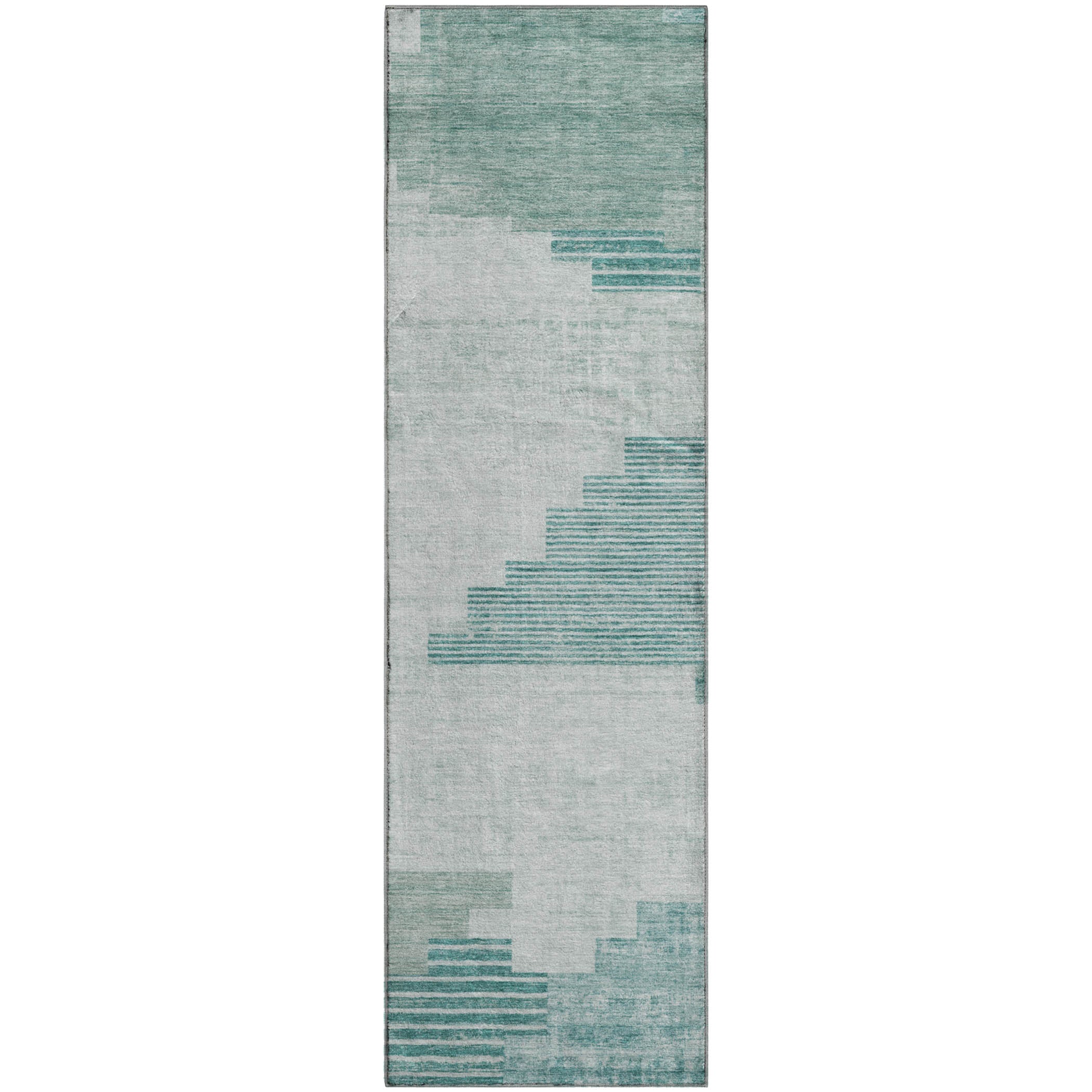 Havana Machine Washable Transitional Teal Rug 2'3" x 7'6" #shape_Runner