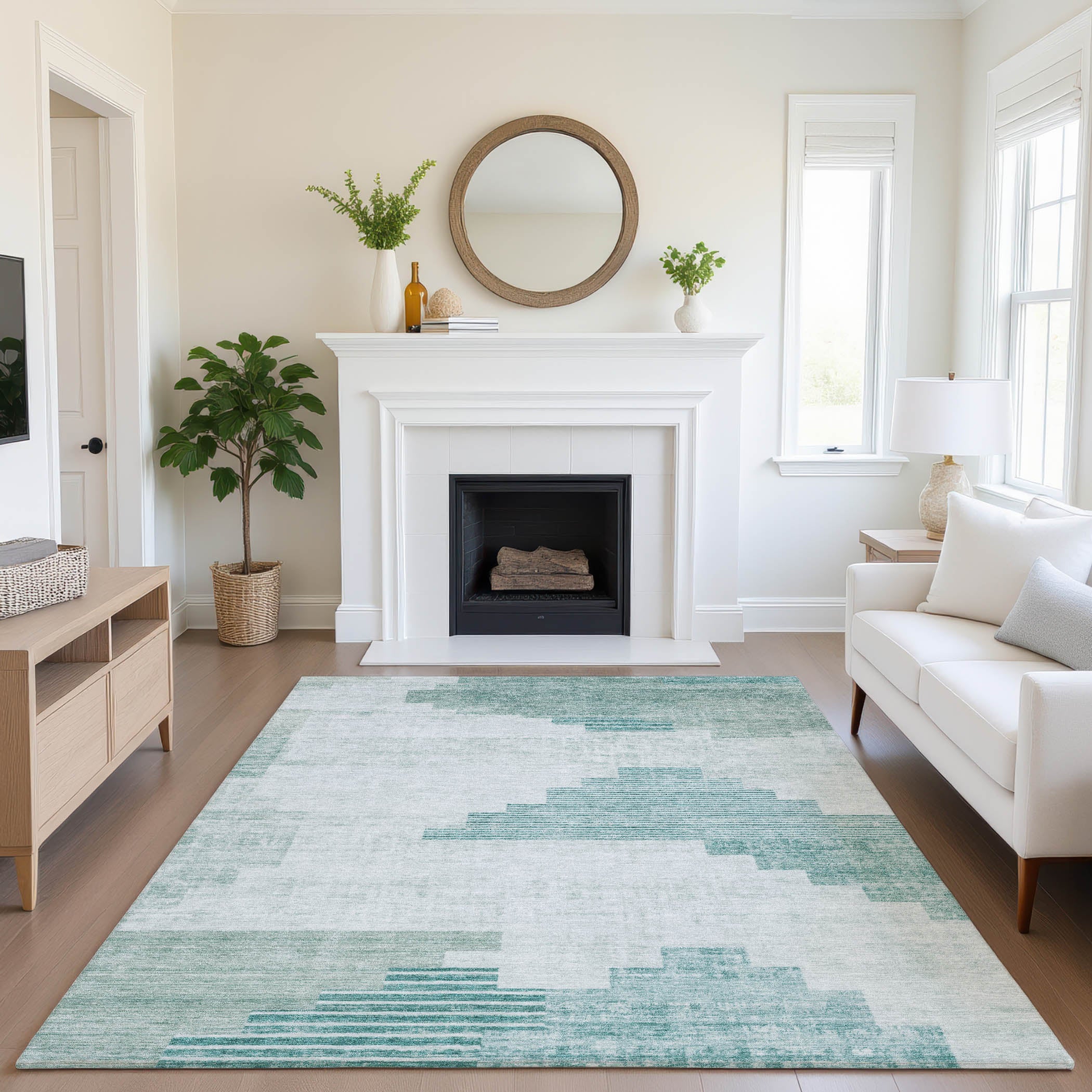 Havana Machine Washable Transitional Teal Rug 2'6" x 3'10" #shape_Rectangle