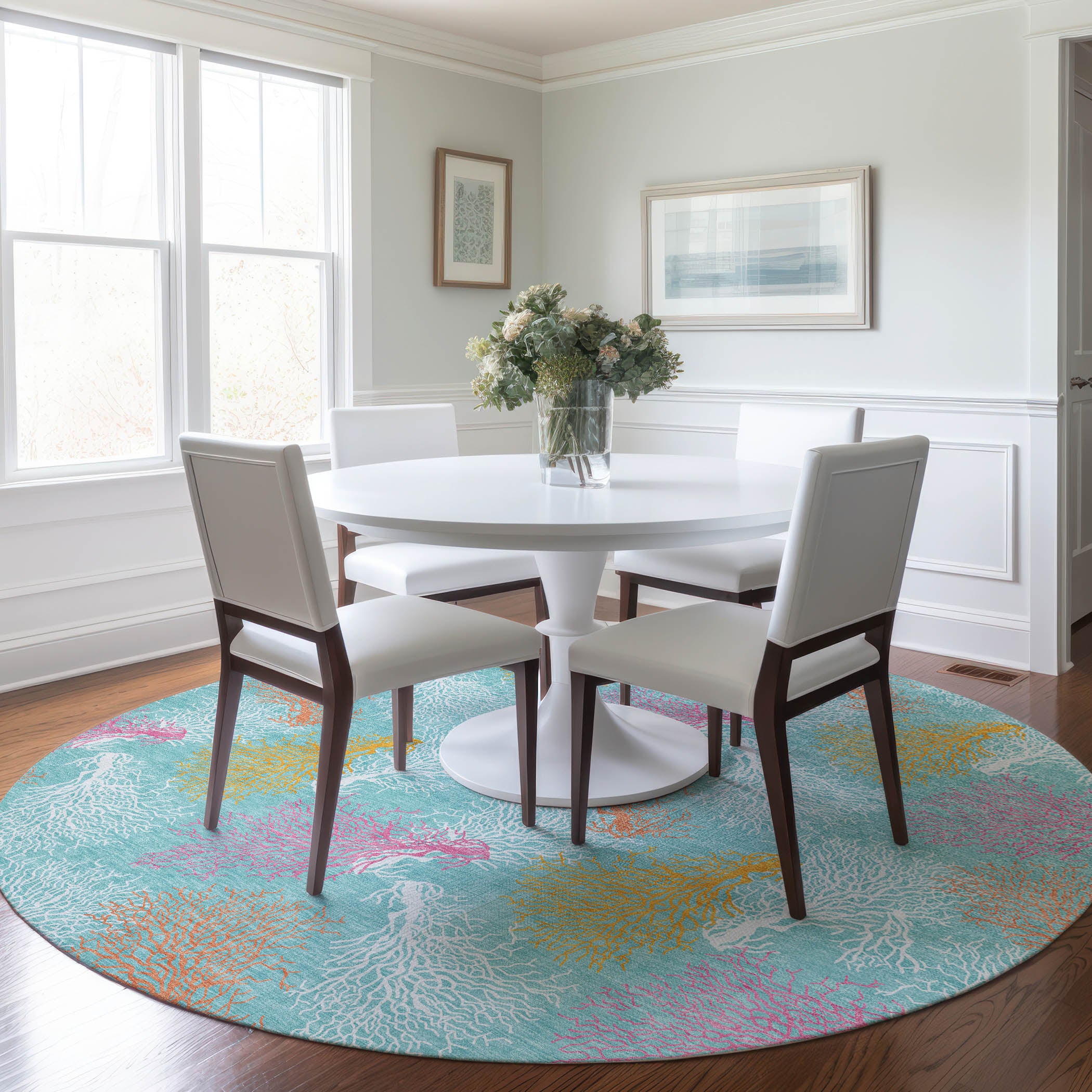 Reykjavik Machine Washable Coastal Aqua Teal Rug 8' x 8' #shape_Round