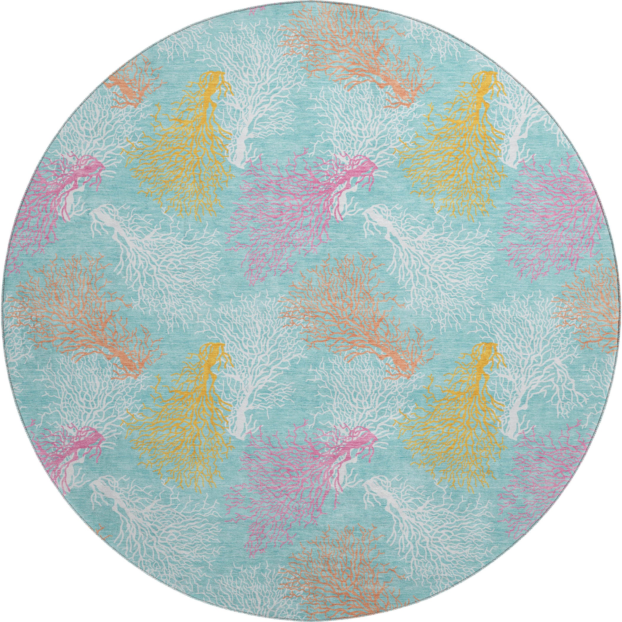 Reykjavik Machine Washable Coastal Aqua Teal Rug 8' x 8' #shape_Round