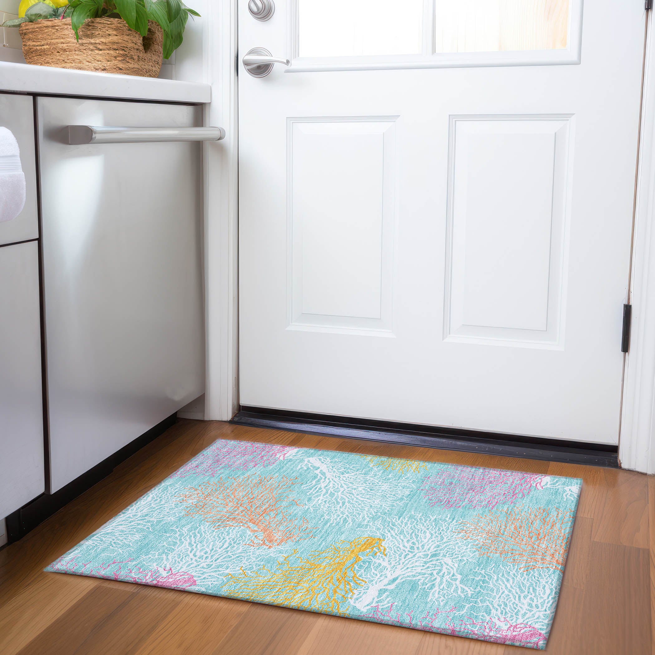 Reykjavik Machine Washable Coastal Aqua Teal Rug 1'8" x 2'6" #shape_Rectangle