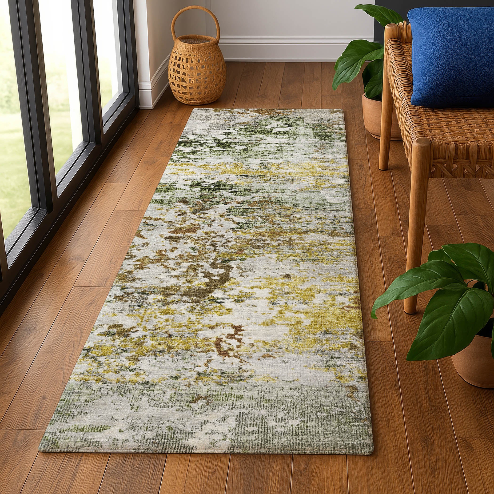 Tbilisi Machine Washable Transitional Gold Rug 2'3" x 7'6" #shape_Runner