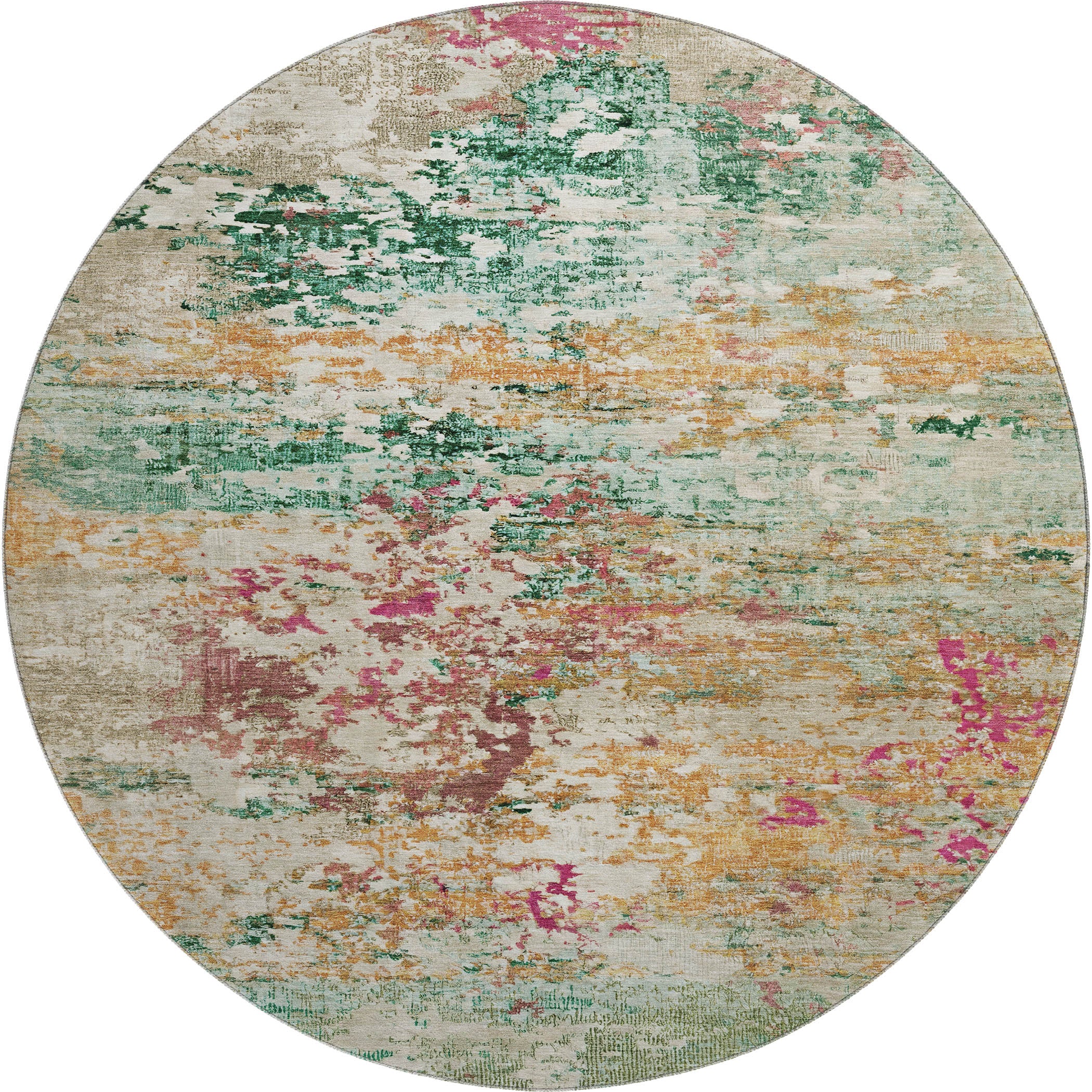 Tbilisi Machine Washable Transitional Orange Rug 8' x 8' #shape_Round