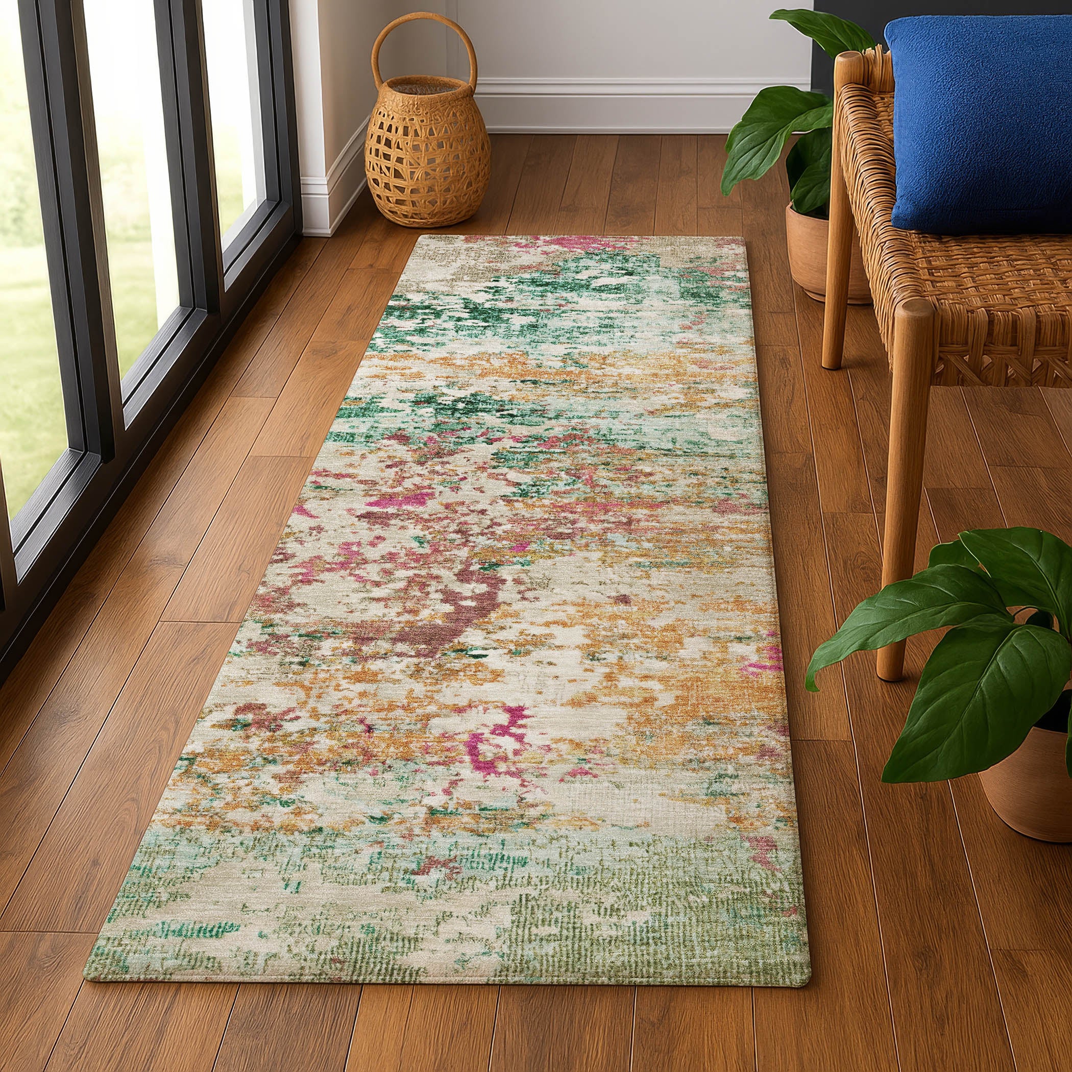 Tbilisi Machine Washable Transitional Orange Rug 2'3" x 7'6" #shape_Runner