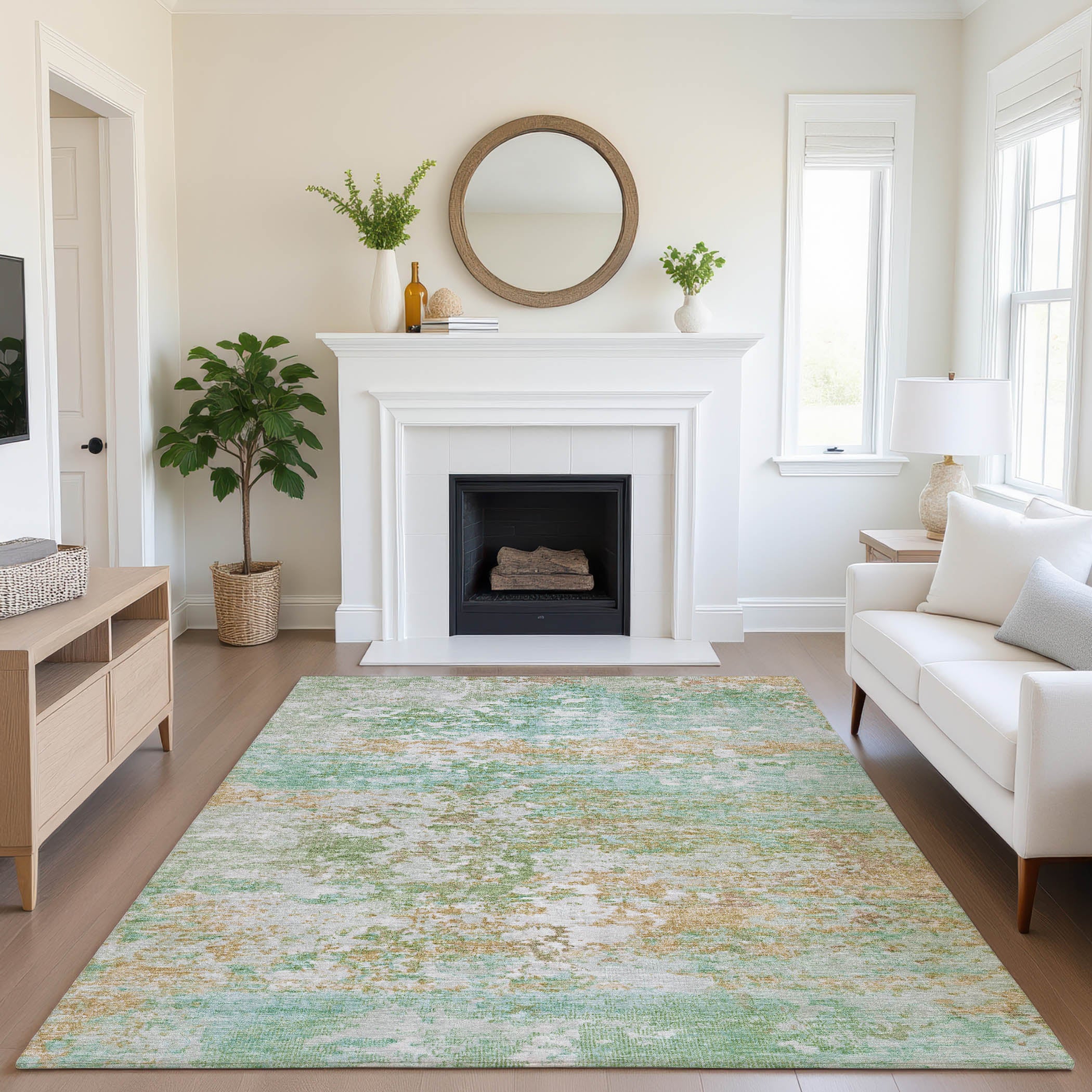 Tbilisi Machine Washable Transitional Teal Rug 2'6" x 3'10" #shape_Rectangle