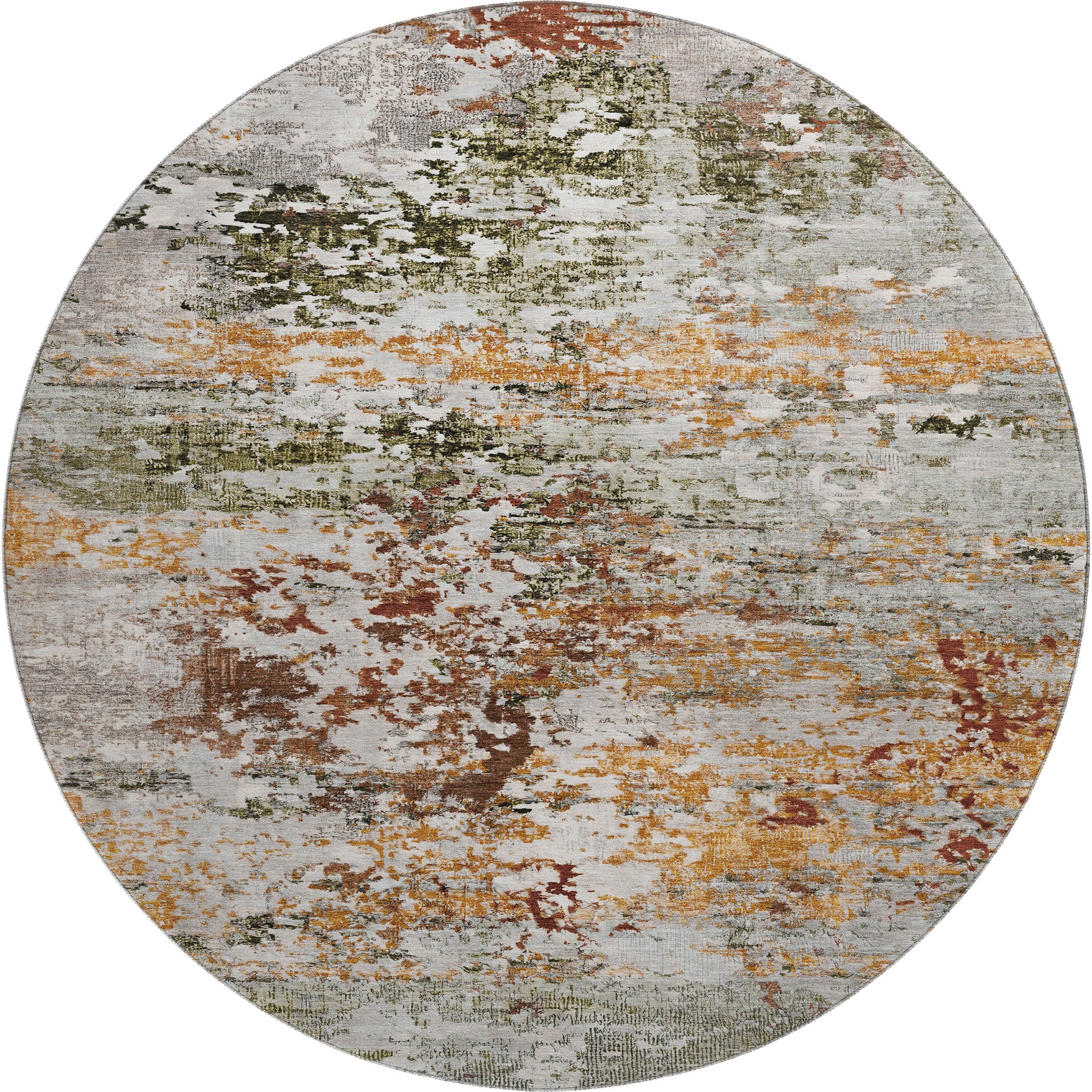 Tbilisi Machine Washable Transitional Terracotta Orange Rug 8' x 8' #shape_Round