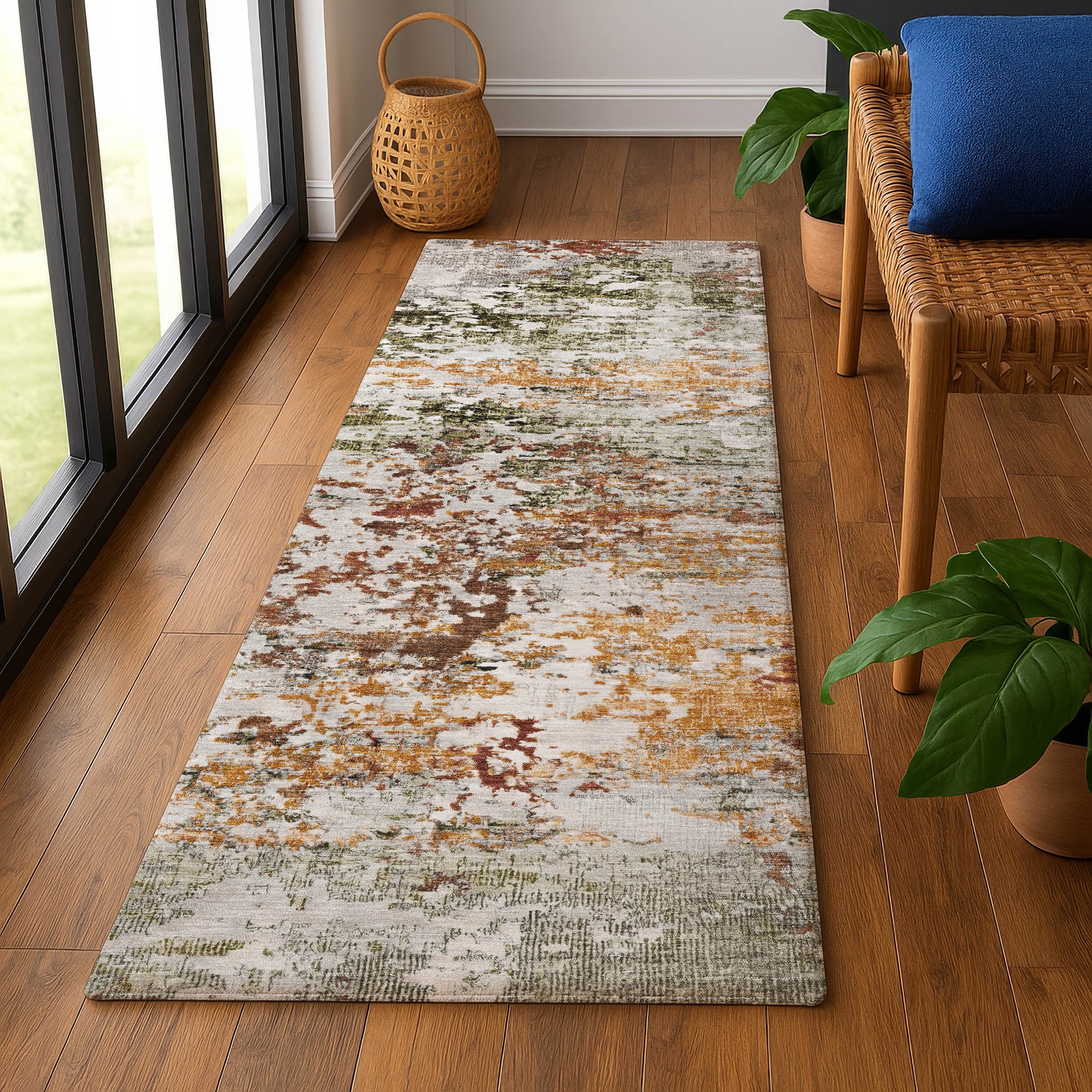 Tbilisi Machine Washable Transitional Terracotta Orange Rug 2'3" x 7'6" #shape_Runner