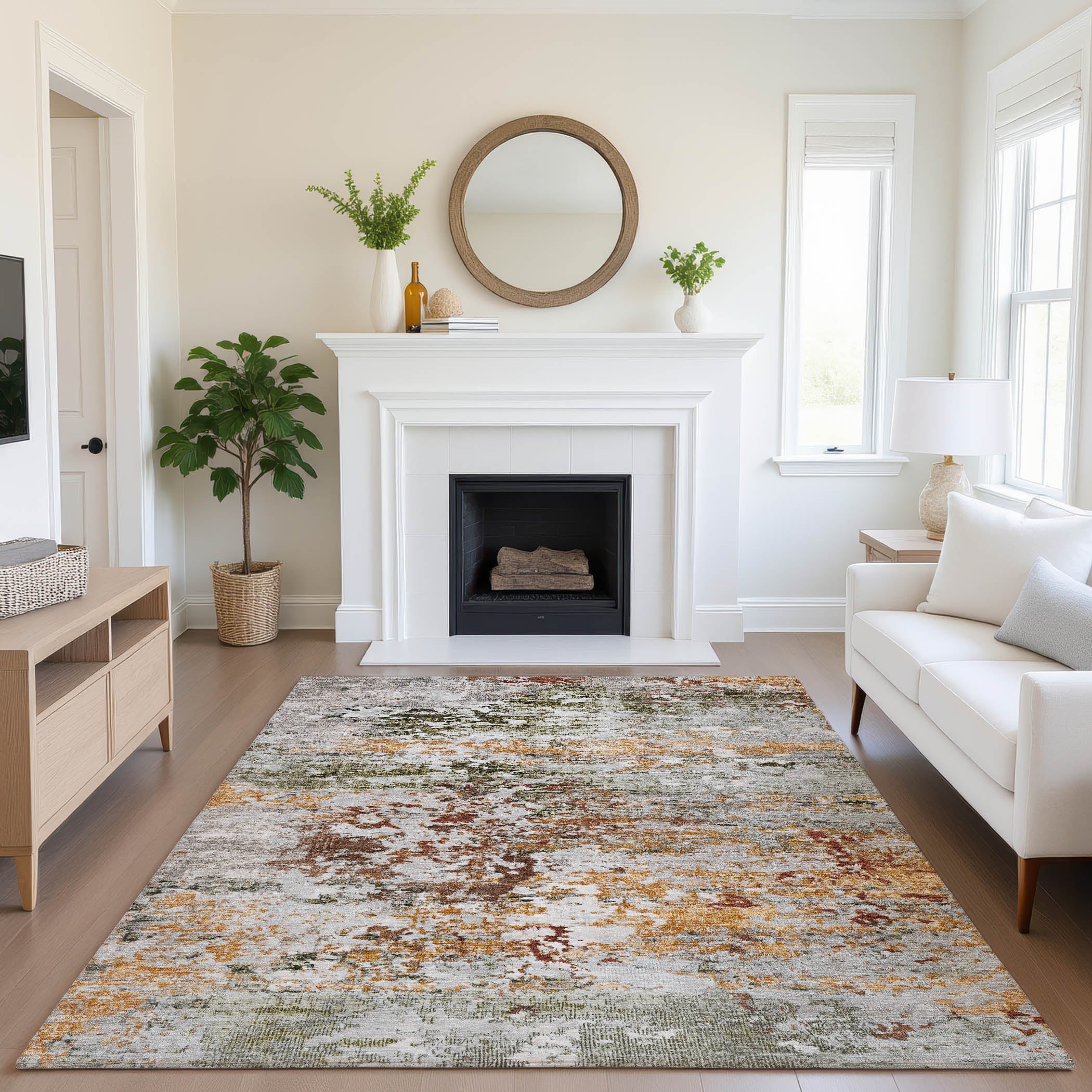 Tbilisi Machine Washable Transitional Terracotta Orange Rug 2'6" x 3'10" #shape_Rectangle