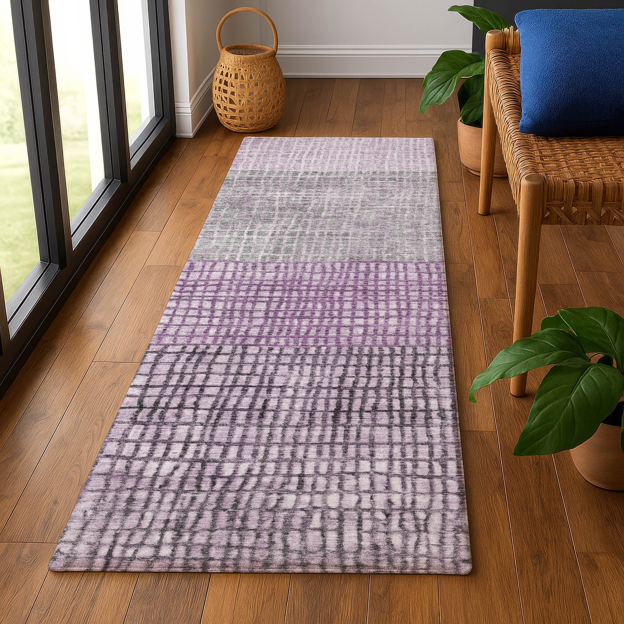 Seville Machine Washable Transitional Plum Purple Rug 2'3" x 7'6" #shape_Runner