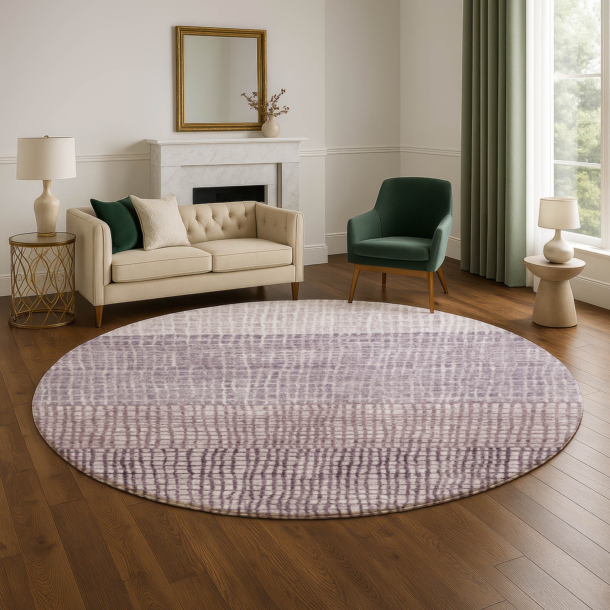 Seville Machine Washable Transitional Purple Rug 8' x 8' #shape_Round