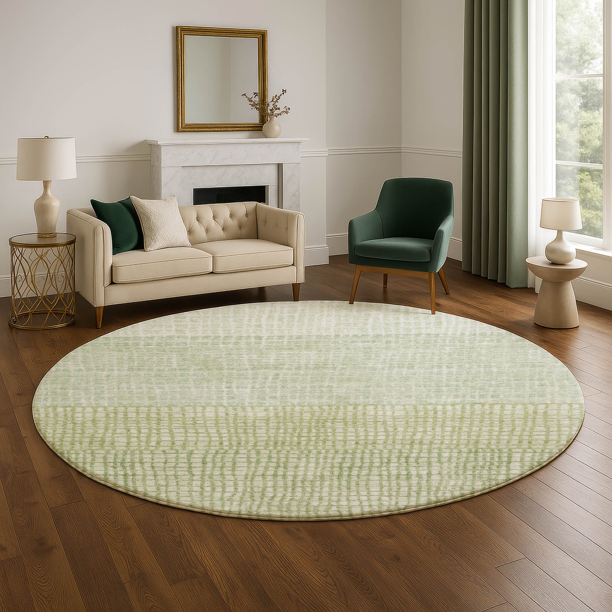 Seville Machine Washable Transitional Sage Green Rug 8' x 8' #shape_Round