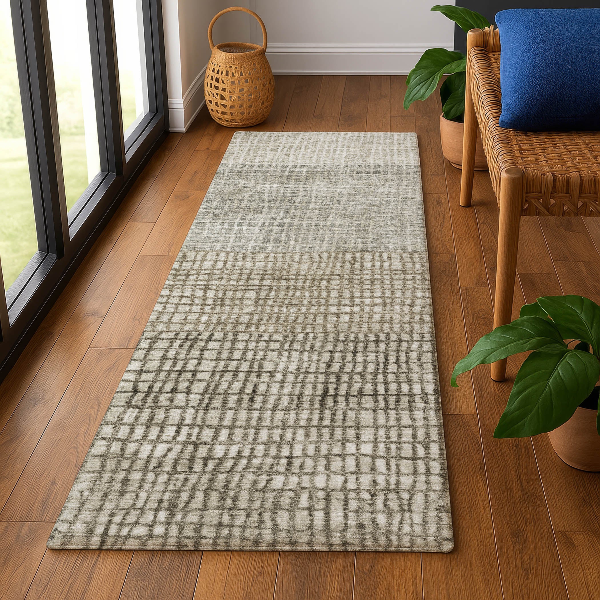 Seville Machine Washable Transitional Taupe Brown Rug 2'3" x 7'6" #shape_Runner