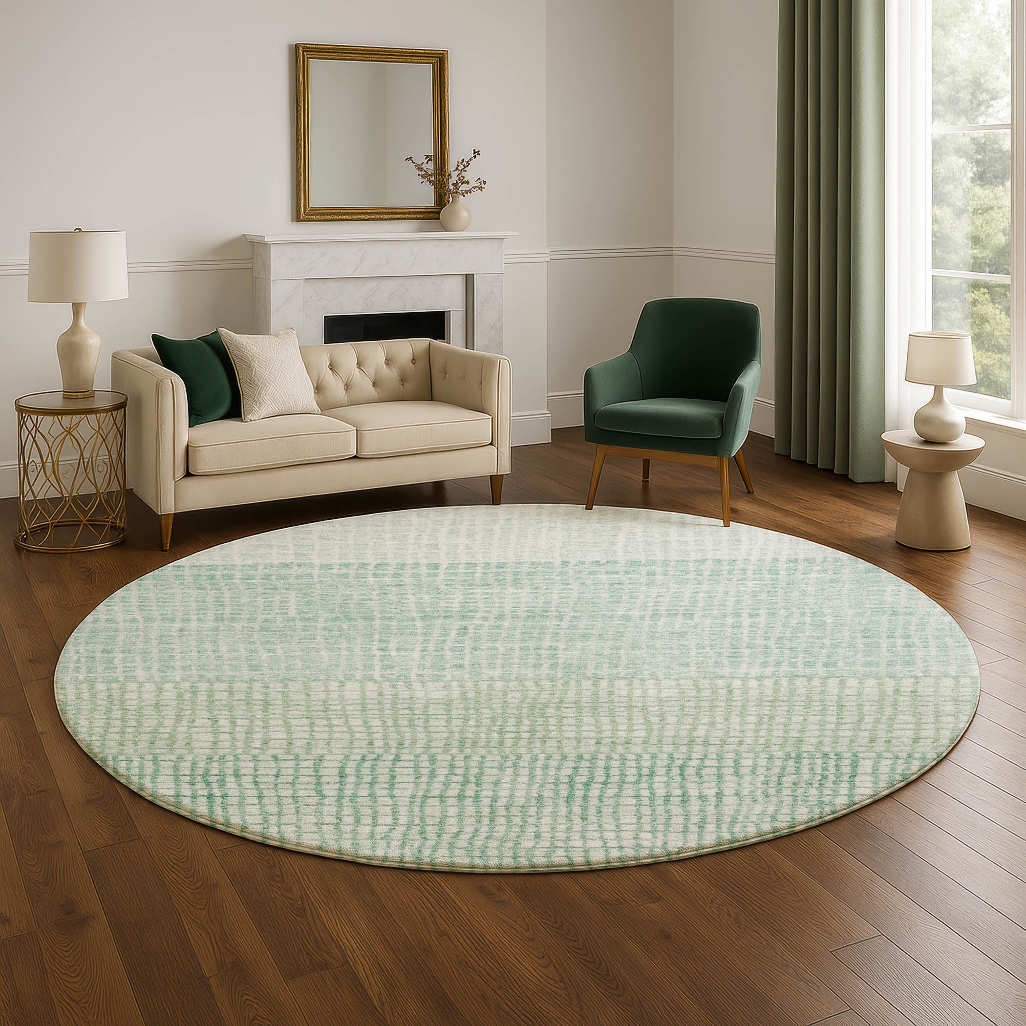 Seville Machine Washable Transitional Teal Rug 8' x 8' #shape_Round