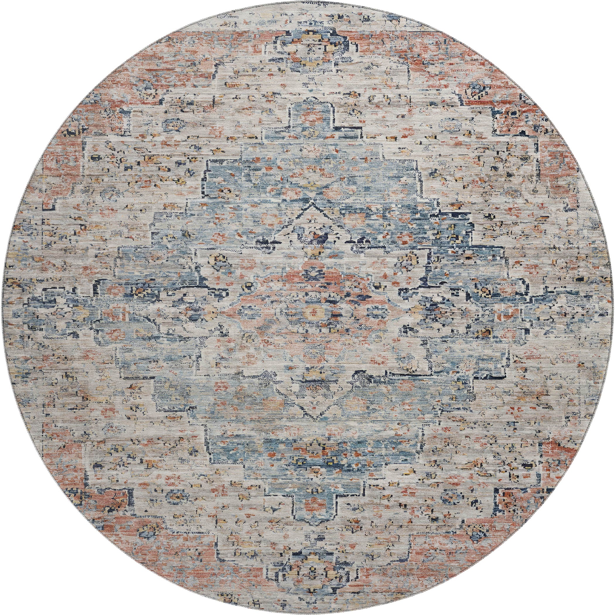 Havana Machine Washable Traditional Beige Brown Rug 8' x 8' #shape_Round