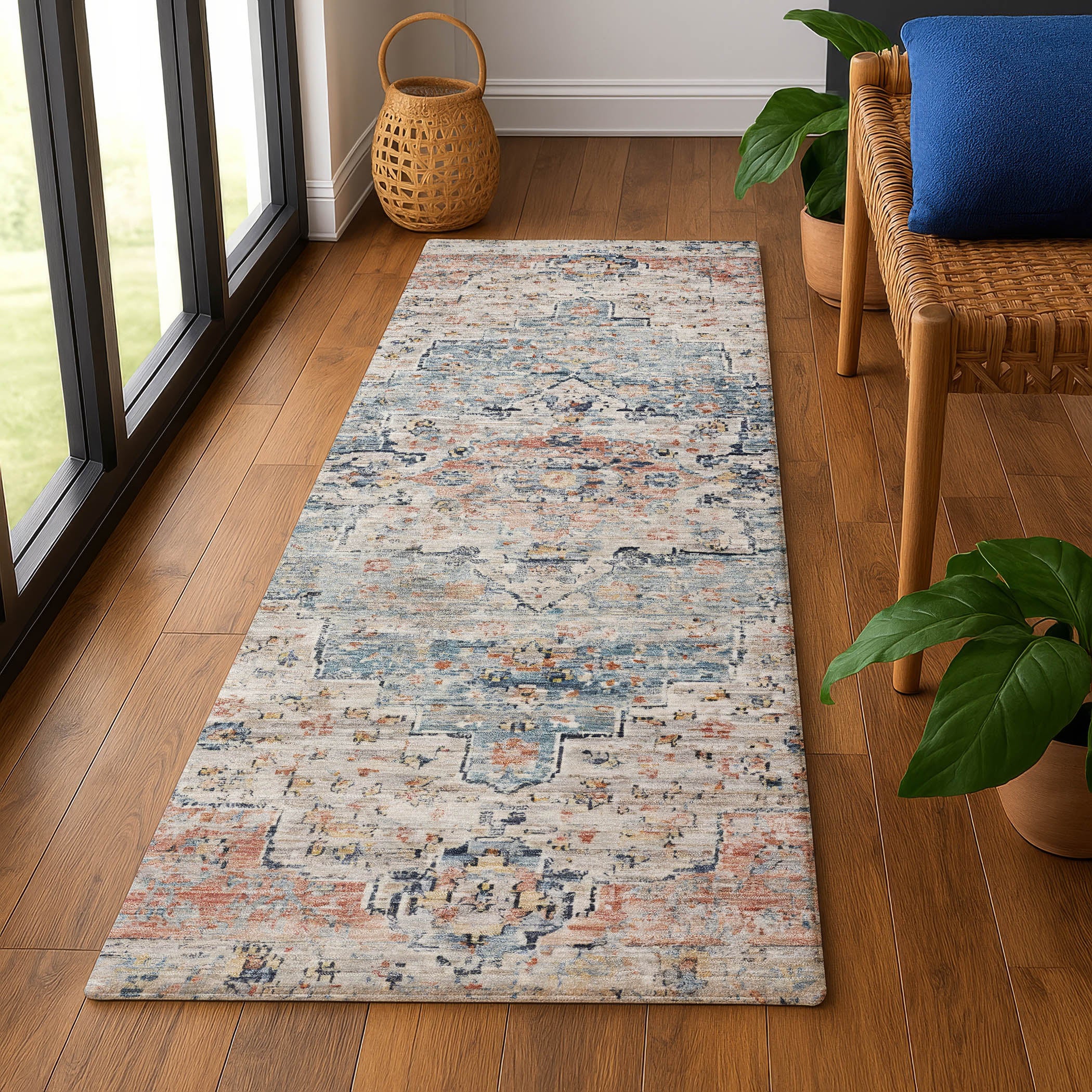 Havana Machine Washable Traditional Beige Brown Rug 2'3" x 7'6" #shape_Runner