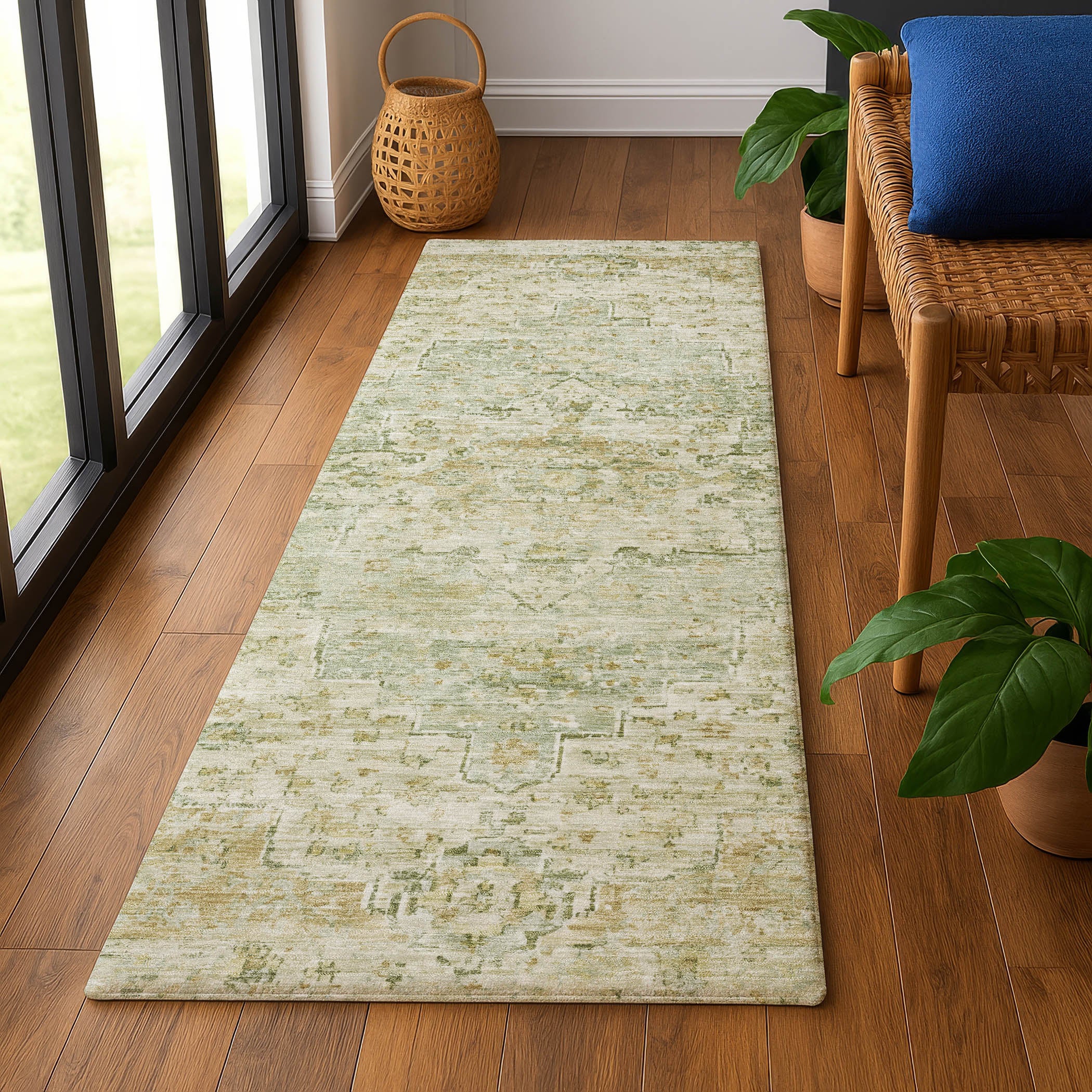 Havana Machine Washable Traditional Sage Green Rug 2'3" x 7'6" #shape_Runner