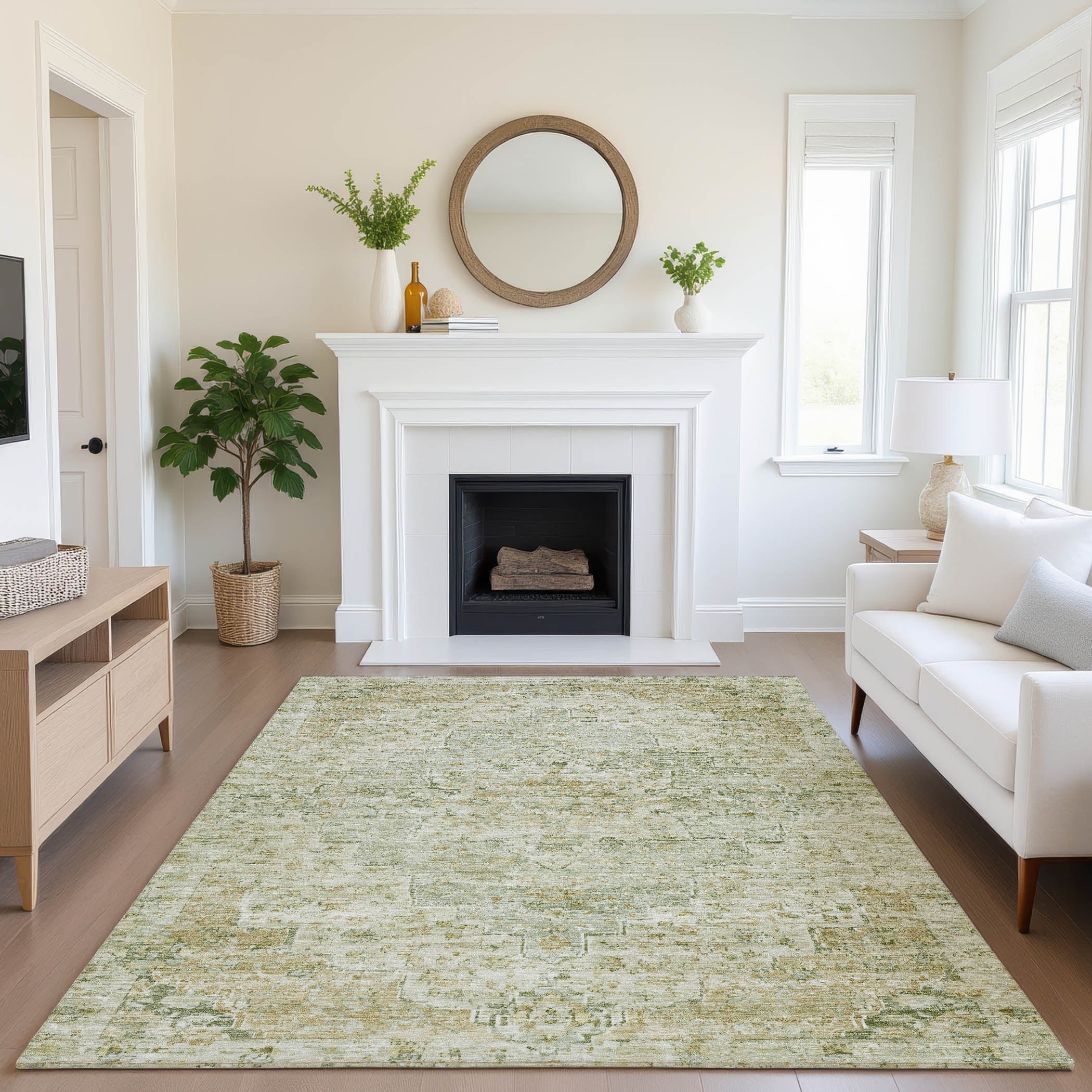 Havana Machine Washable Traditional Sage Green Rug 2'6" x 3'10" #shape_Rectangle