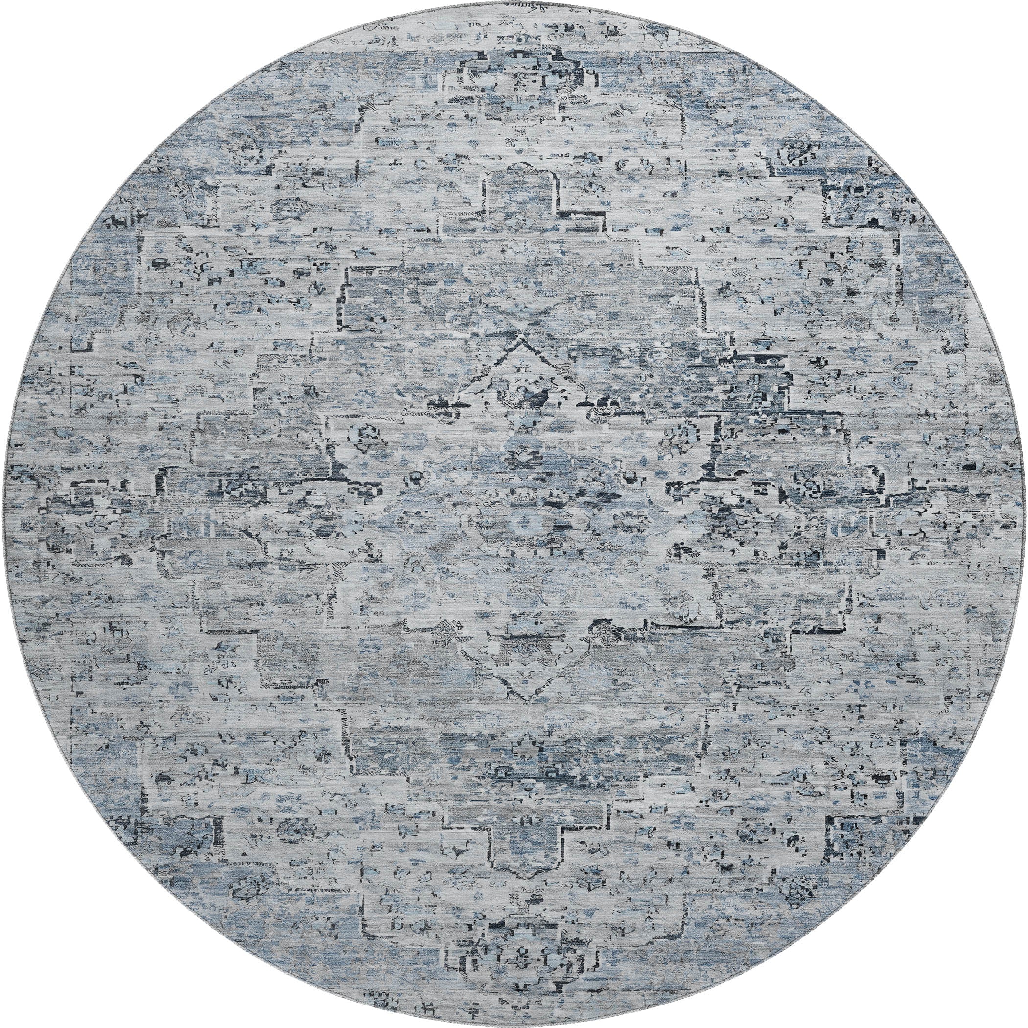 Havana Machine Washable Traditional Sky Blue Rug 8' x 8' #shape_Round