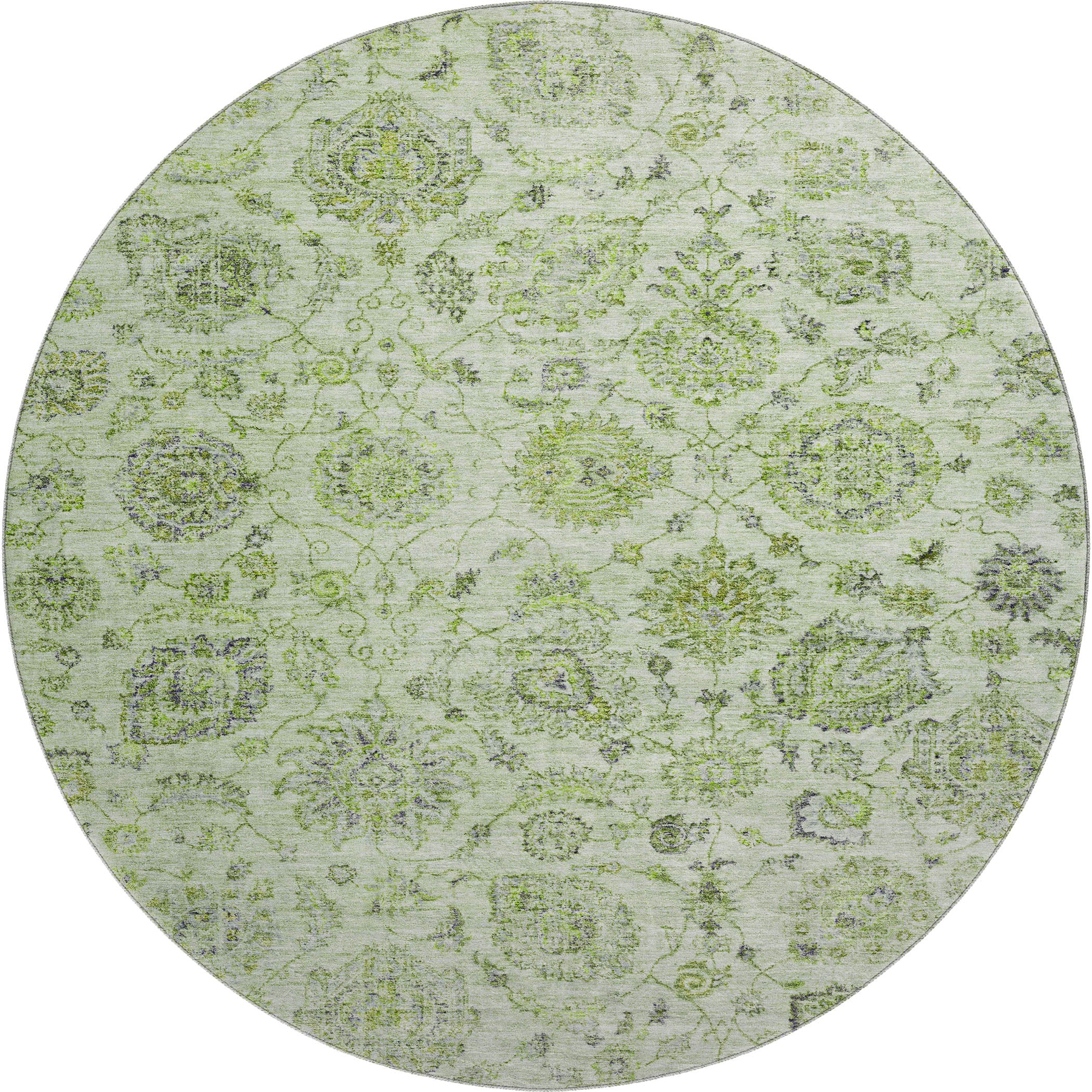 Oslo Machine Washable Transitional Aloe Green Rug 8' x 8' #shape_Round