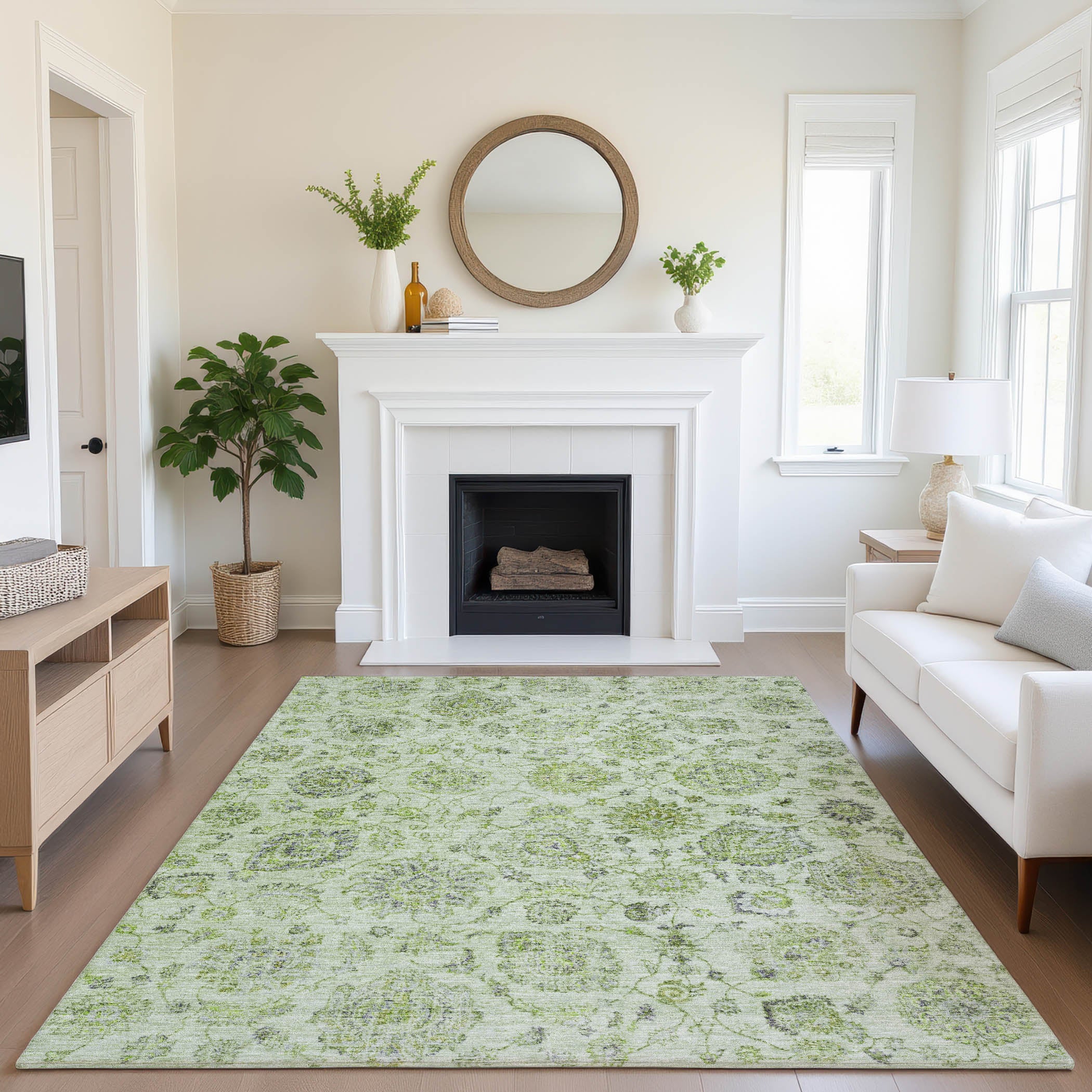 Oslo Machine Washable Transitional Aloe Green Rug 2'6" x 3'10" #shape_Rectangle