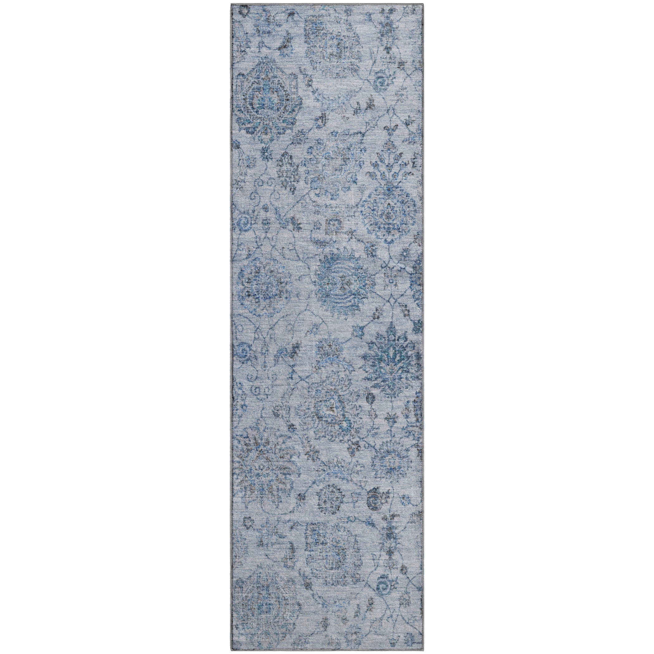 Oslo Machine Washable Transitional Blue Rug 2'3" x 7'6" #shape_Runner