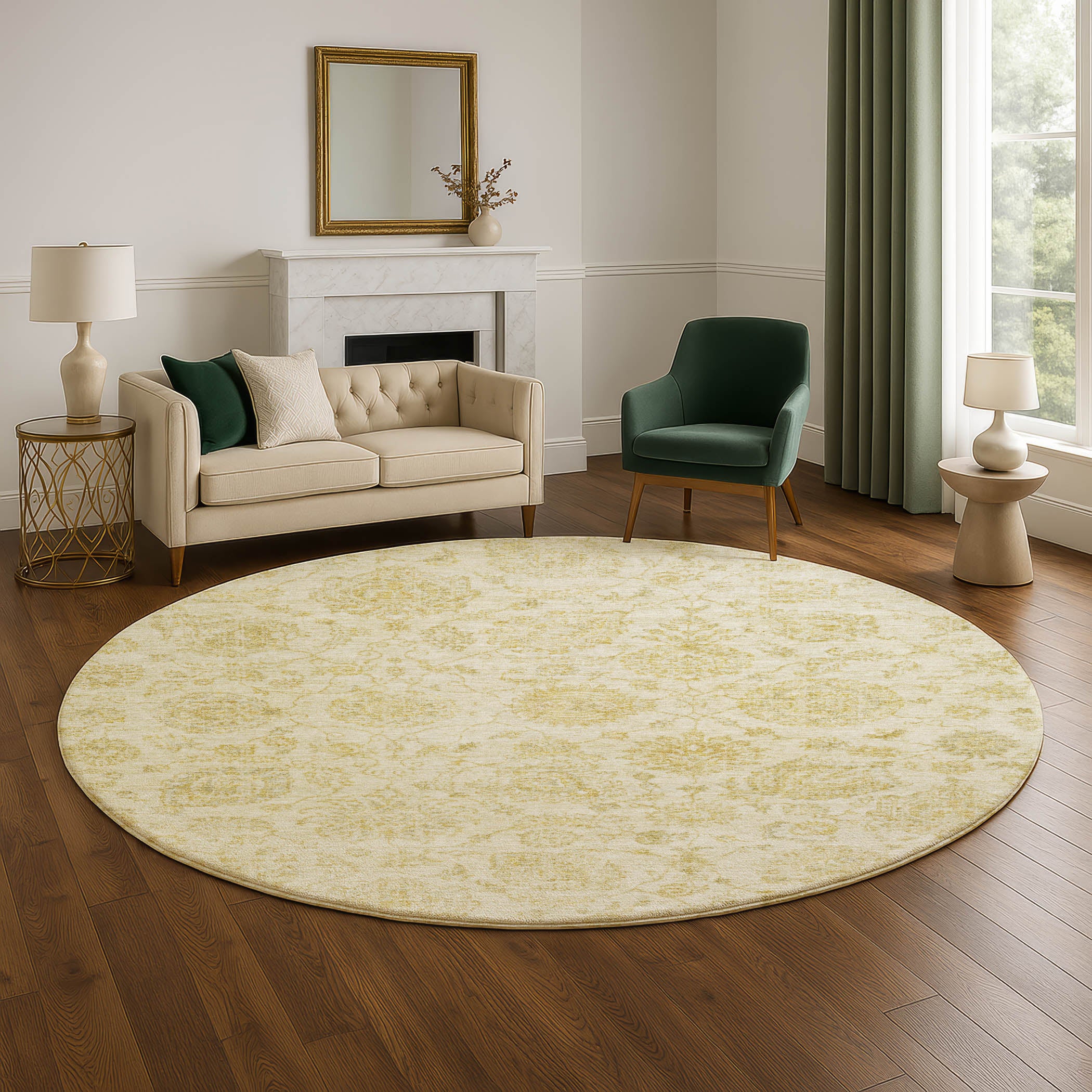 Oslo Machine Washable Transitional Gold Rug 8' x 8' #shape_Round