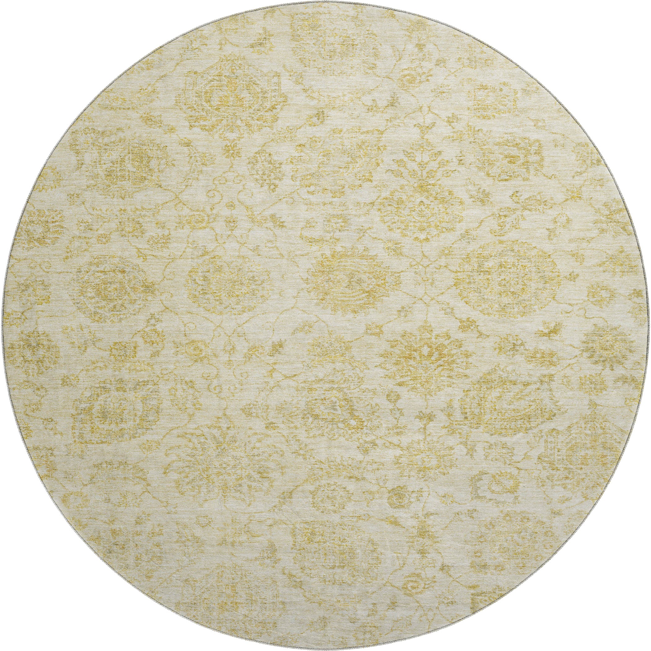Oslo Machine Washable Transitional Gold Rug 8' x 8' #shape_Round