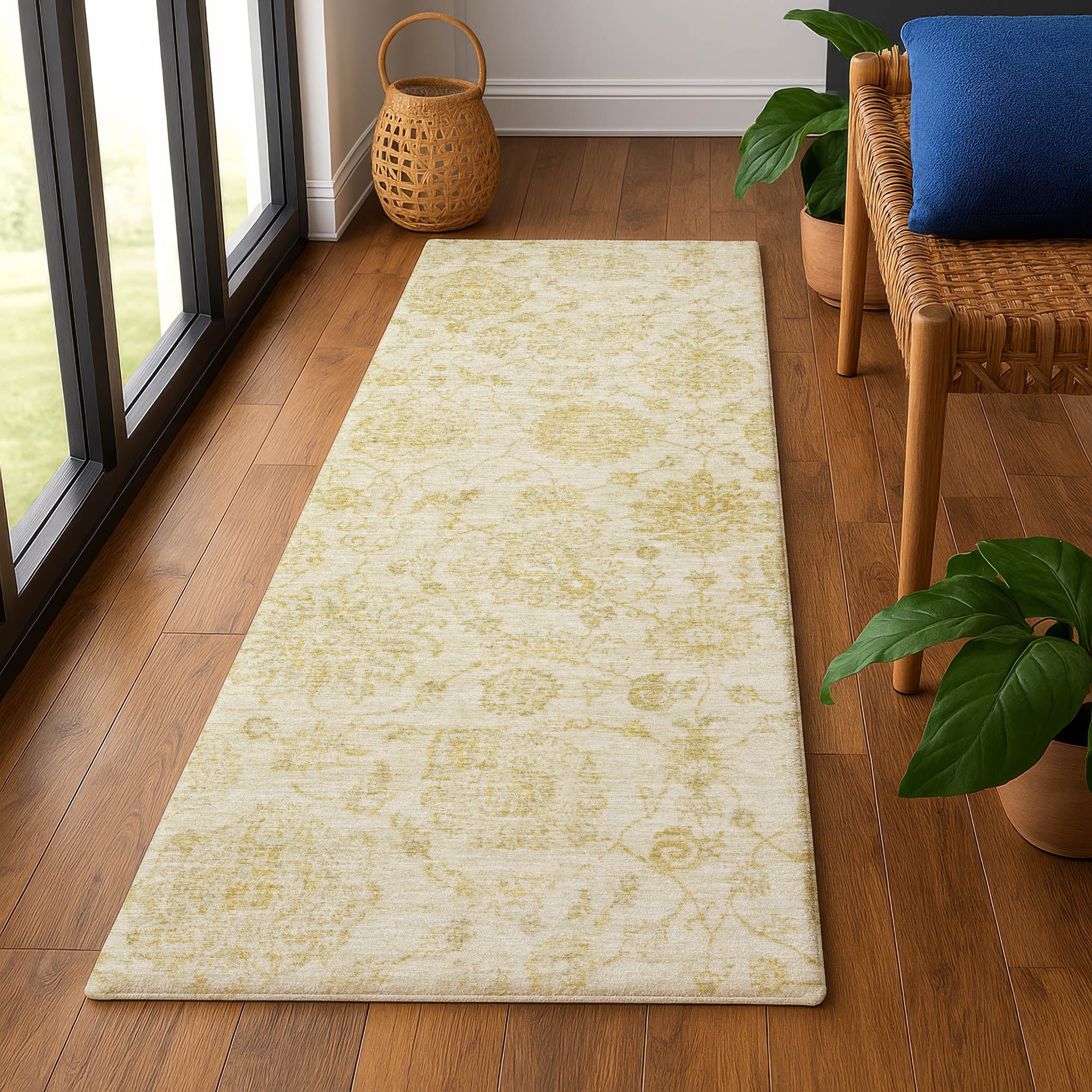Oslo Machine Washable Transitional Gold Rug 2'3" x 7'6" #shape_Runner